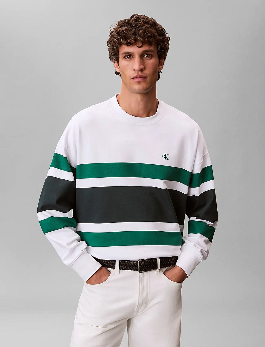 Calvin Klein Jeans - LS PREMIUM TERRY BLOCK STRIPE CN - osta stiili järgi - bright white - 3