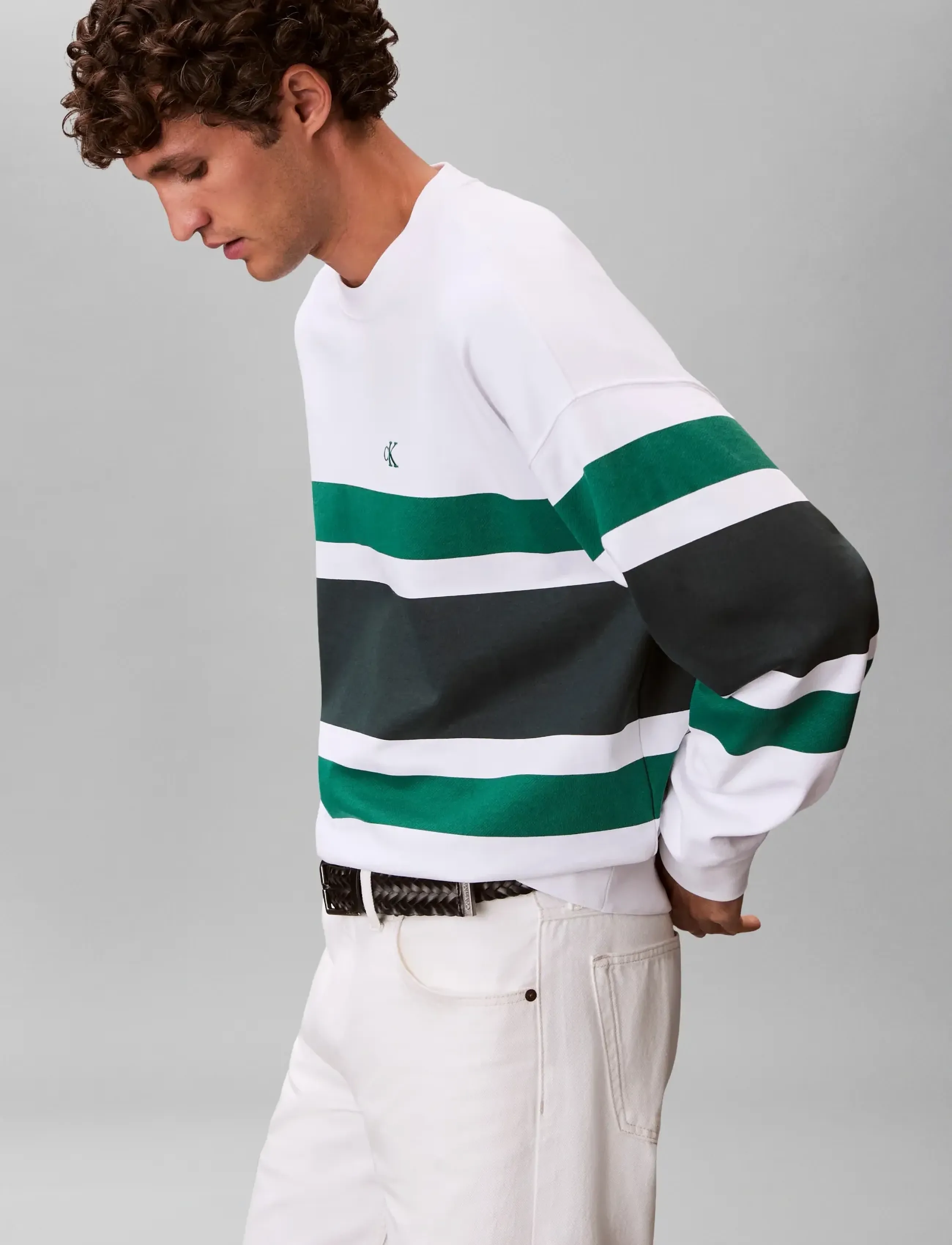 Calvin Klein Jeans - LS PREMIUM TERRY BLOCK STRIPE CN - bright white - 4