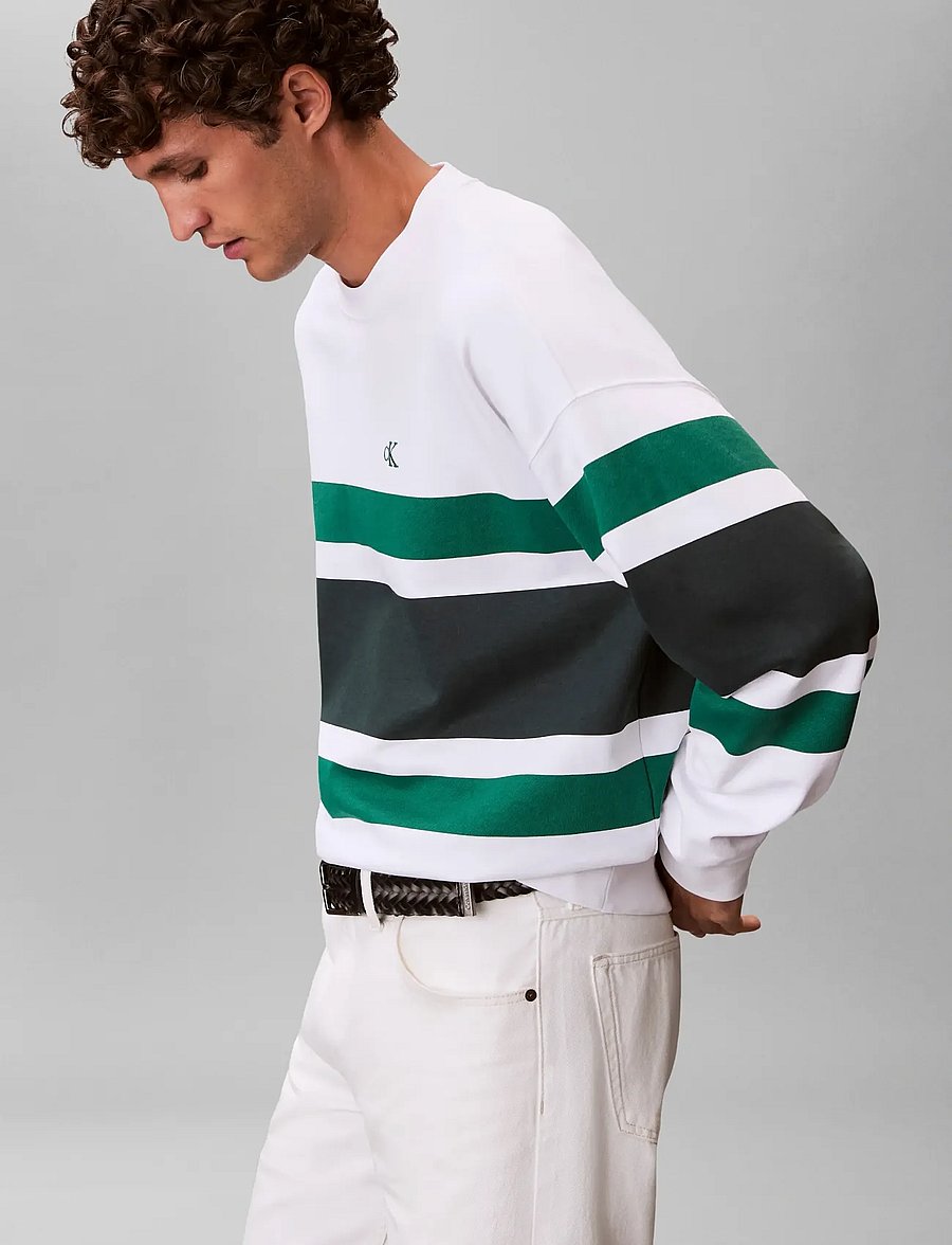 Calvin Klein Jeans - LS PREMIUM TERRY BLOCK STRIPE CN - osta stiili järgi - bright white - 4