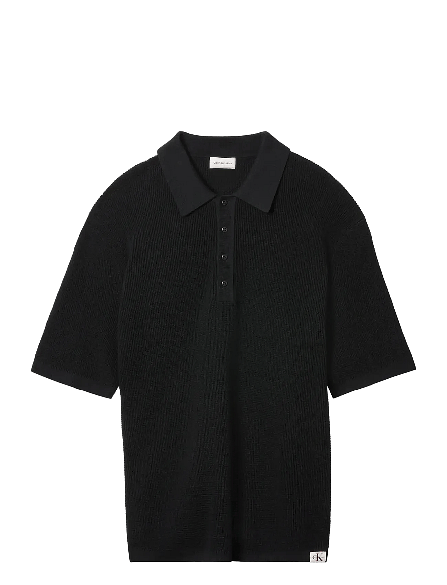 Calvin Klein Jeans - SS COTTON WAFFLE POLO COLLARSWTR - knitted polos - black - 1