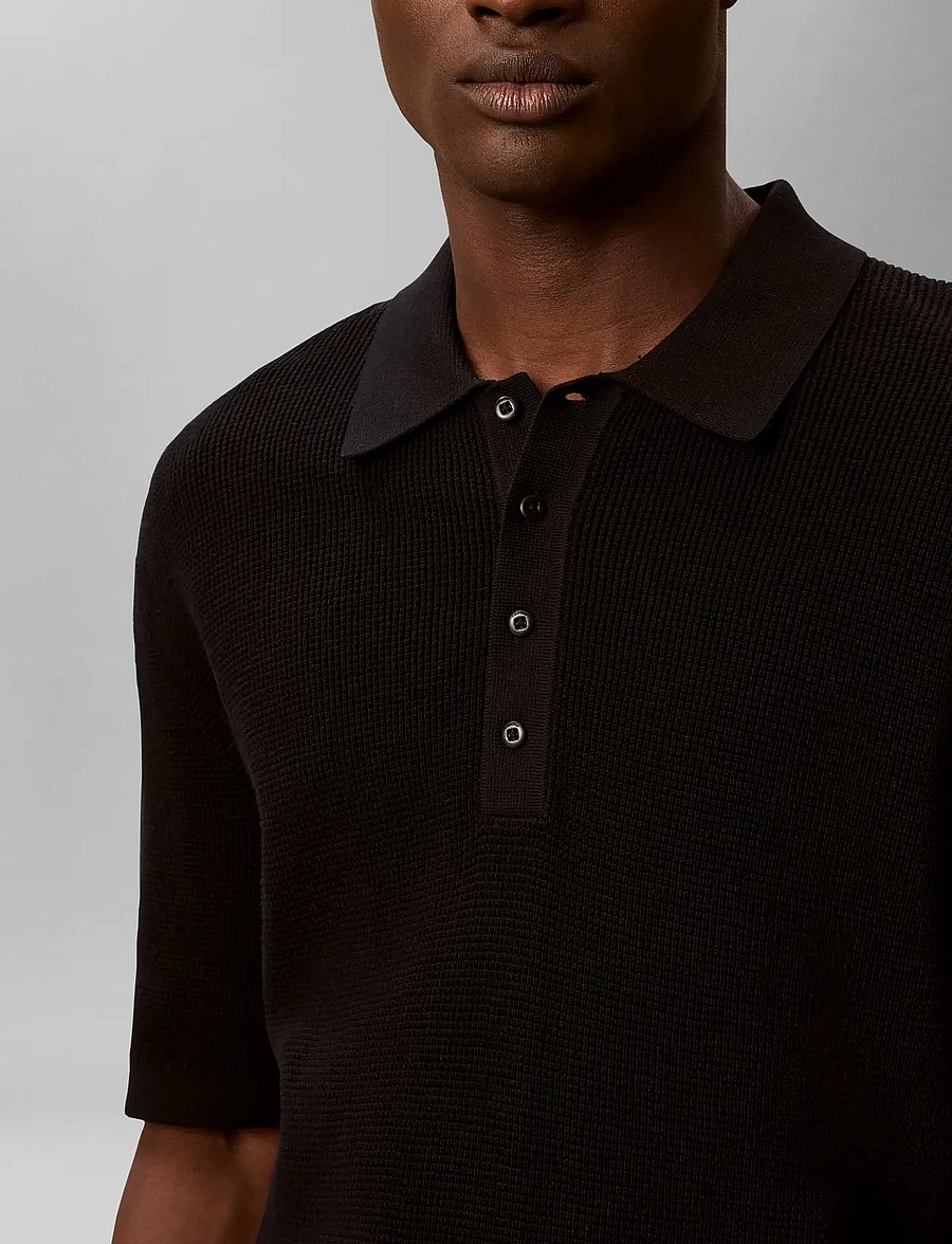 Calvin Klein Jeans - SS COTTON WAFFLE POLO COLLARSWTR - knitted polos - black - 3