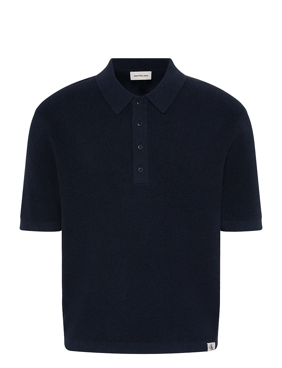 Calvin Klein Jeans - SS COTTON WAFFLE POLO COLLARSWTR - stickade pikéer - dark sapphire - 1