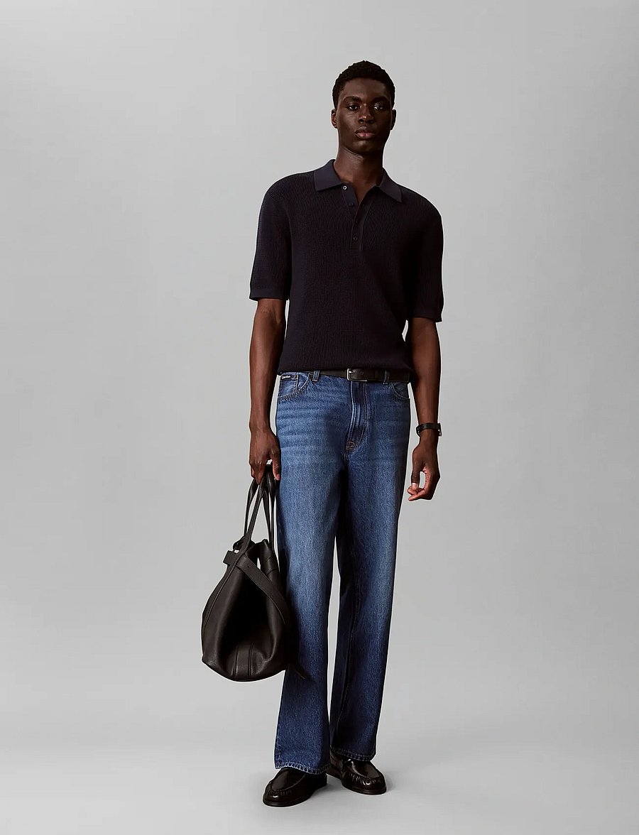Calvin Klein Jeans - SS COTTON WAFFLE POLO COLLARSWTR - stickade pikéer - dark sapphire - 0