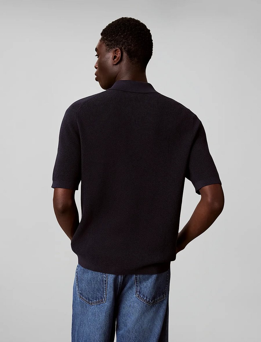 Calvin Klein Jeans - SS COTTON WAFFLE POLO COLLARSWTR - stickade pikéer - dark sapphire - 2