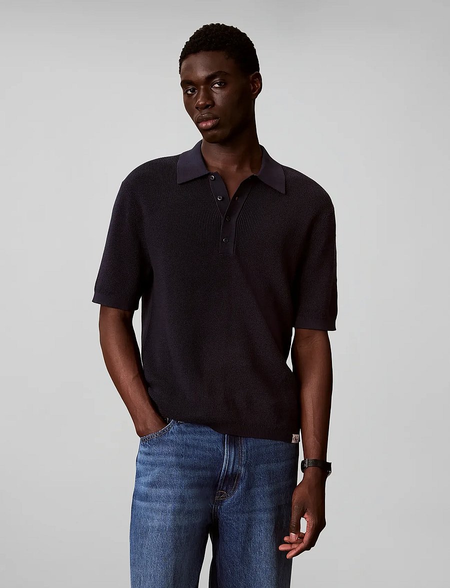 Calvin Klein Jeans - SS COTTON WAFFLE POLO COLLARSWTR - stickade pikéer - dark sapphire - 3