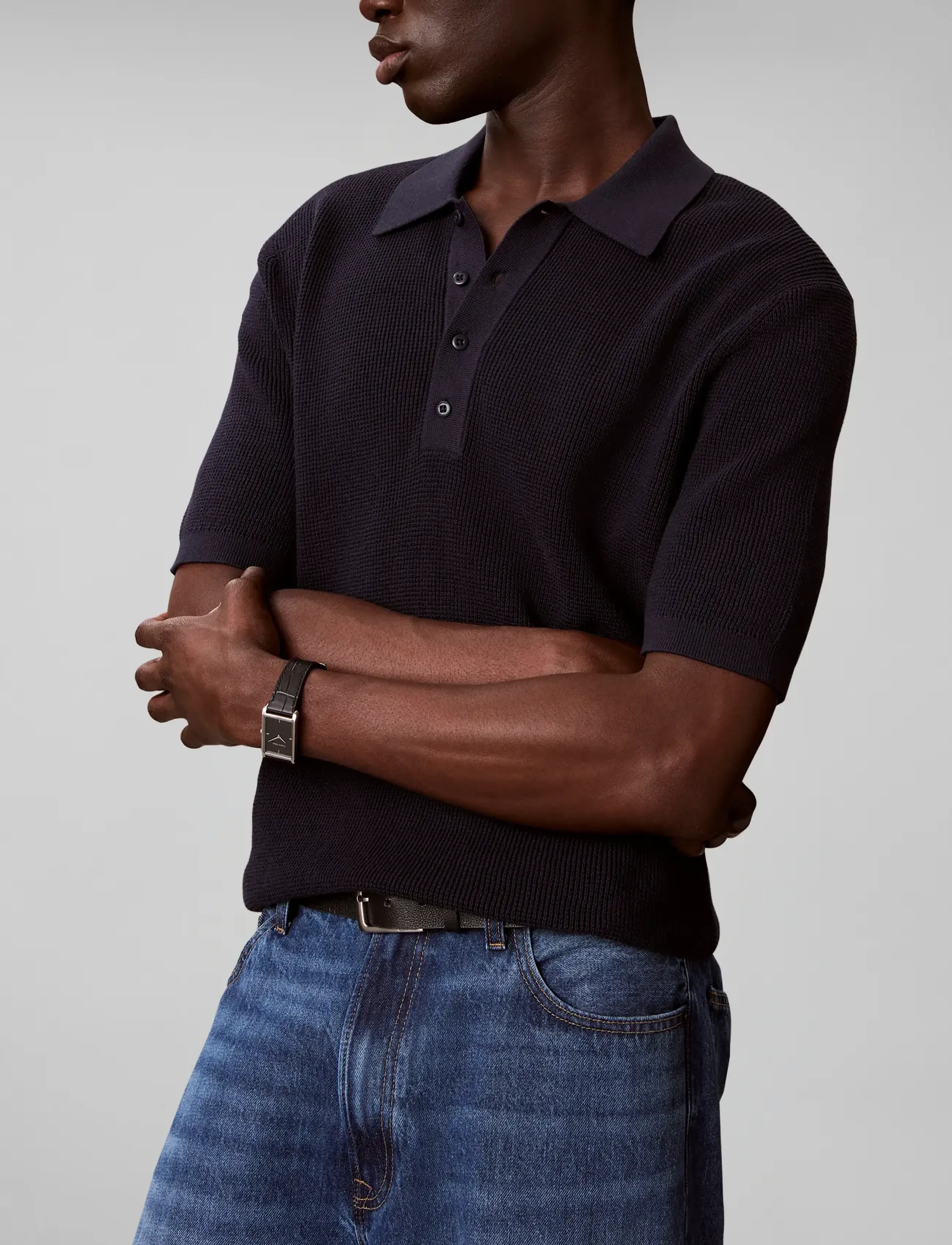 Calvin Klein Jeans - SS COTTON WAFFLE POLO COLLARSWTR - stickade pikéer - dark sapphire - 4