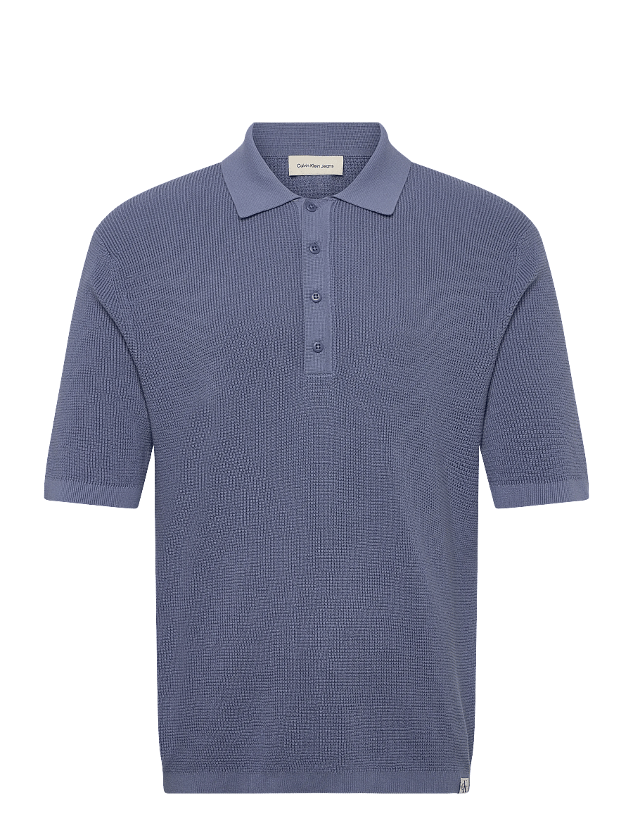 Calvin Klein Jeans - SS COTTON WAFFLE POLO COLLARSWTR - knitted polos - dusty sailor blue - 1