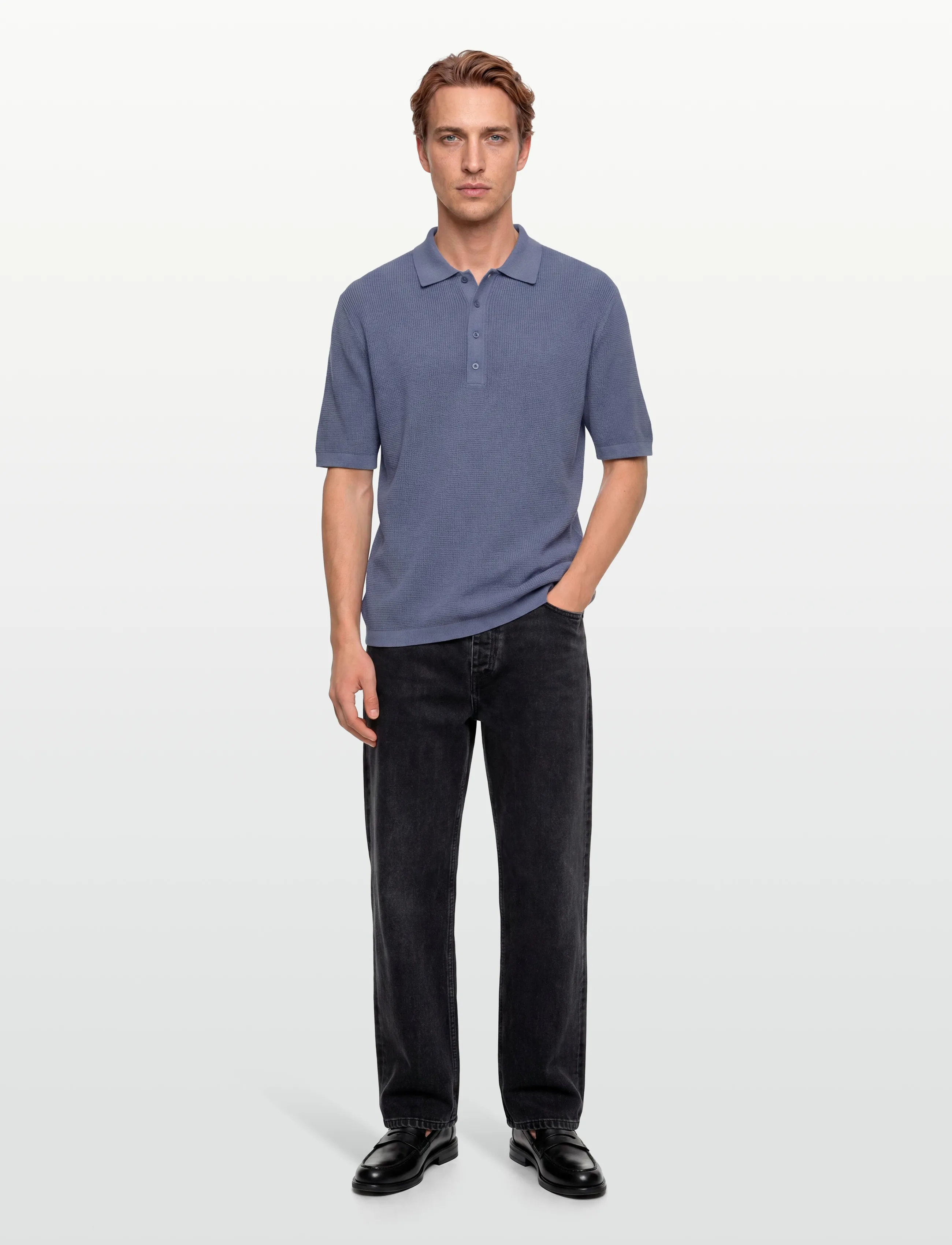 Ss Cotton Waffle Polo Collarswtr