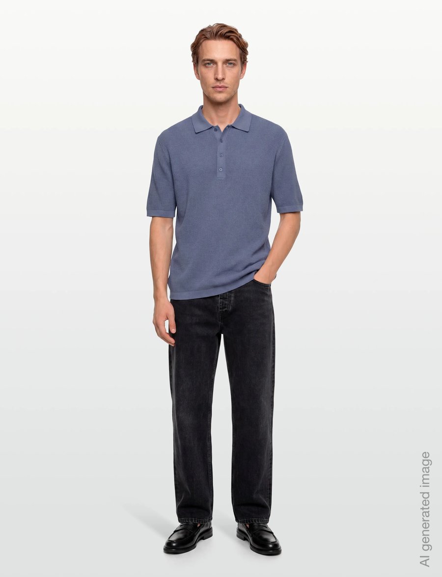 Calvin Klein Jeans - SS COTTON WAFFLE POLO COLLARSWTR - knitted polos - dusty sailor blue - 0