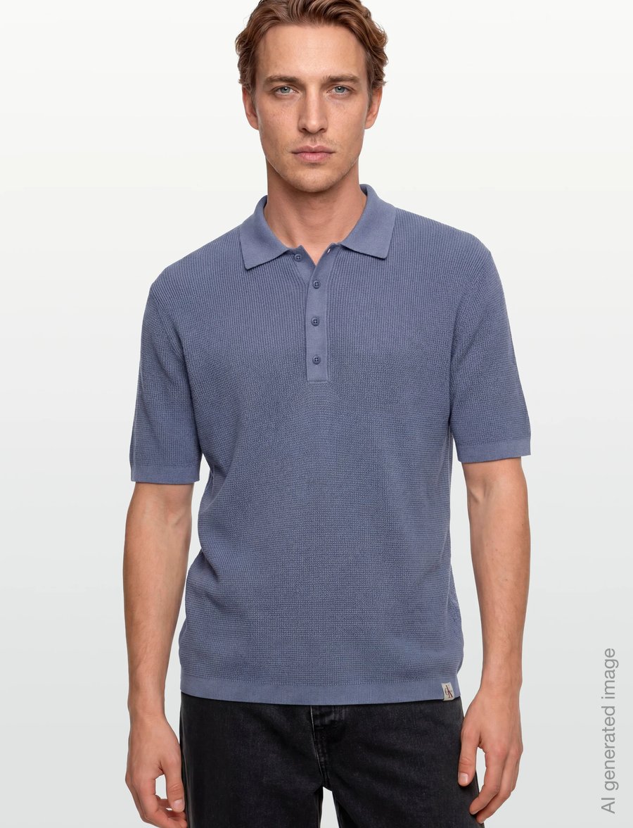 Calvin Klein Jeans - SS COTTON WAFFLE POLO COLLARSWTR - knitted polos - dusty sailor blue - 3