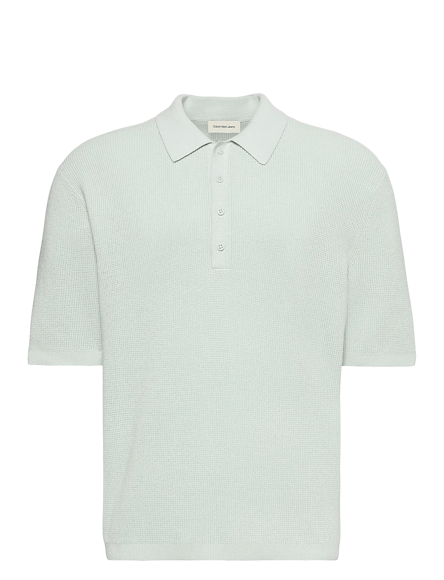 Calvin Klein Jeans - SS COTTON WAFFLE POLO COLLARSWTR - knitted polos - pale meadow - 1