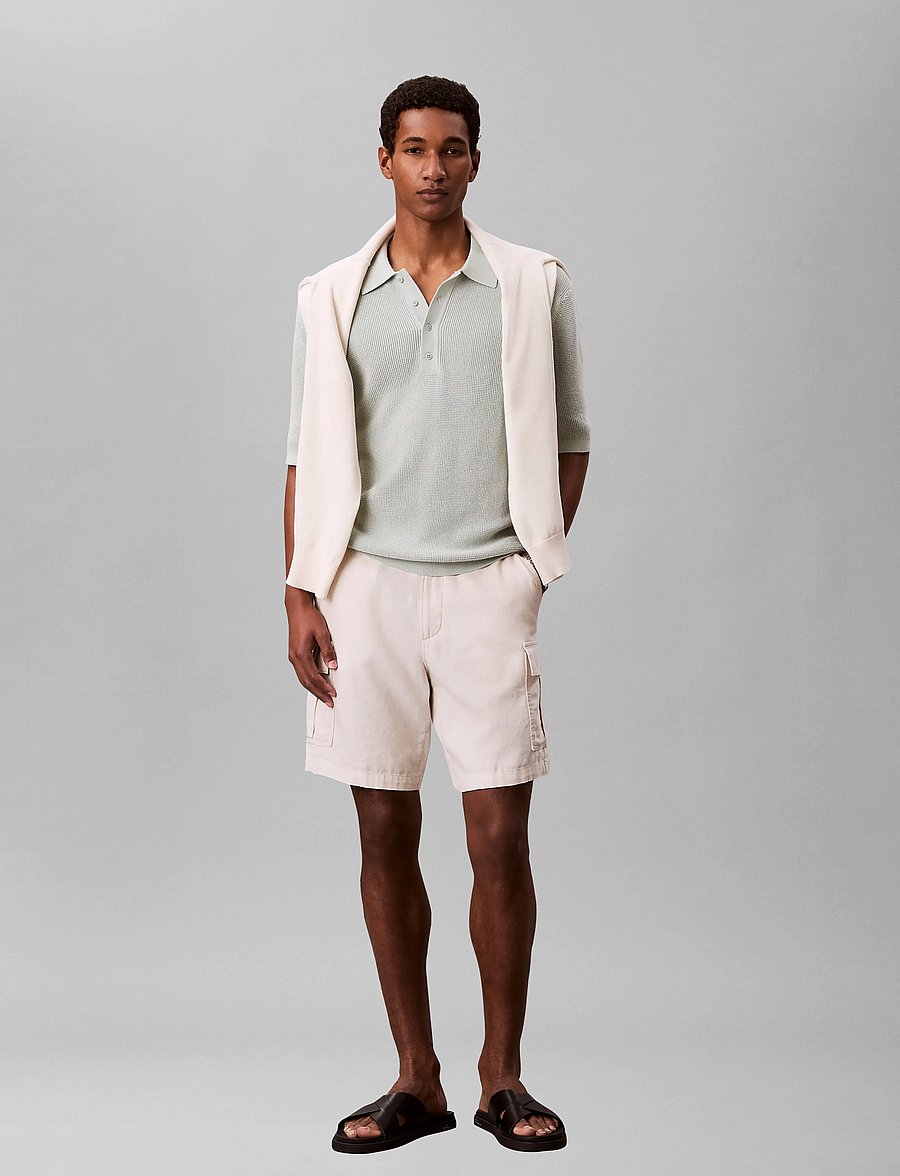 Calvin Klein Jeans - SS COTTON WAFFLE POLO COLLARSWTR - knitted polos - pale meadow - 0