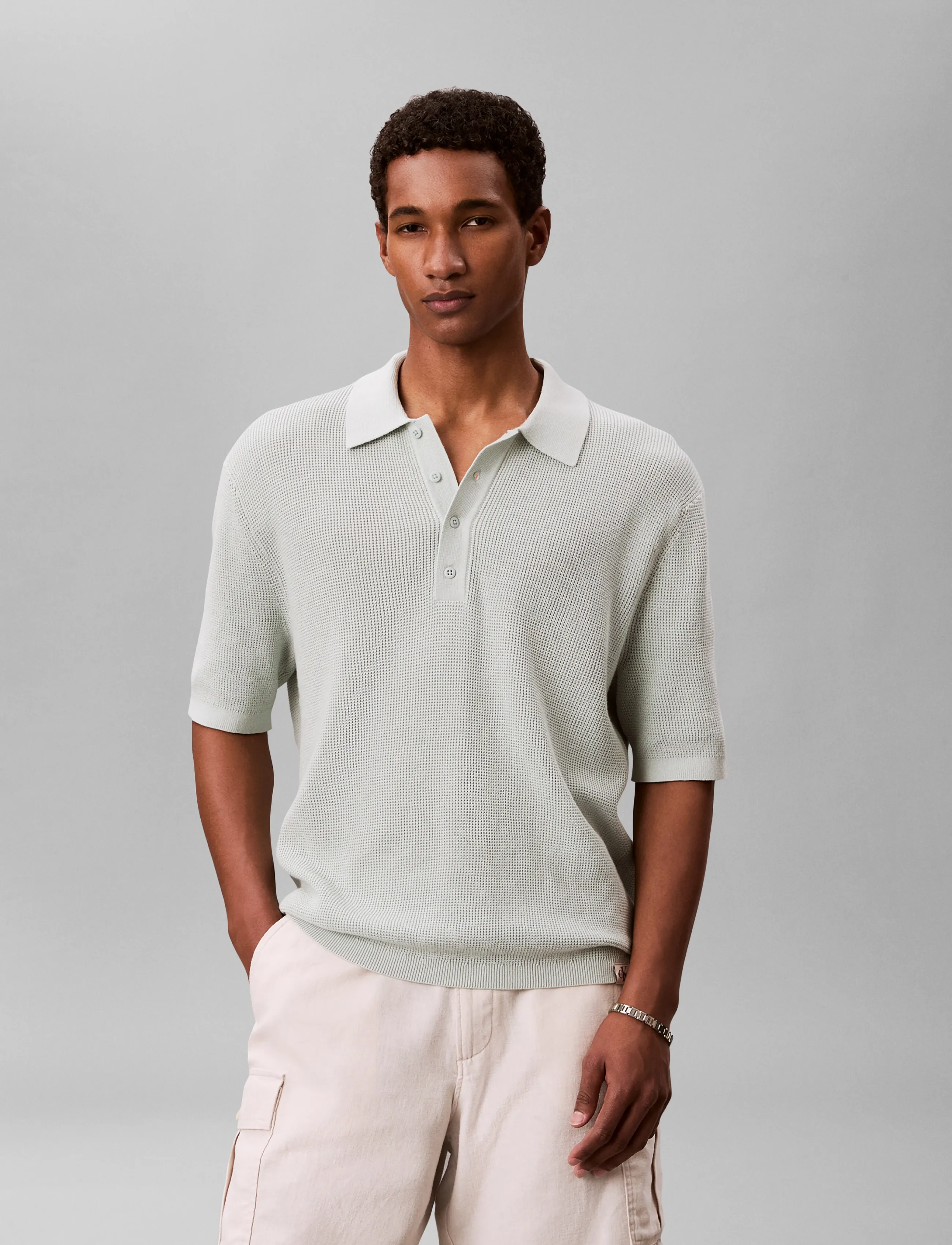 Calvin Klein Jeans - SS COTTON WAFFLE POLO COLLARSWTR - knitted polos - pale meadow - 4