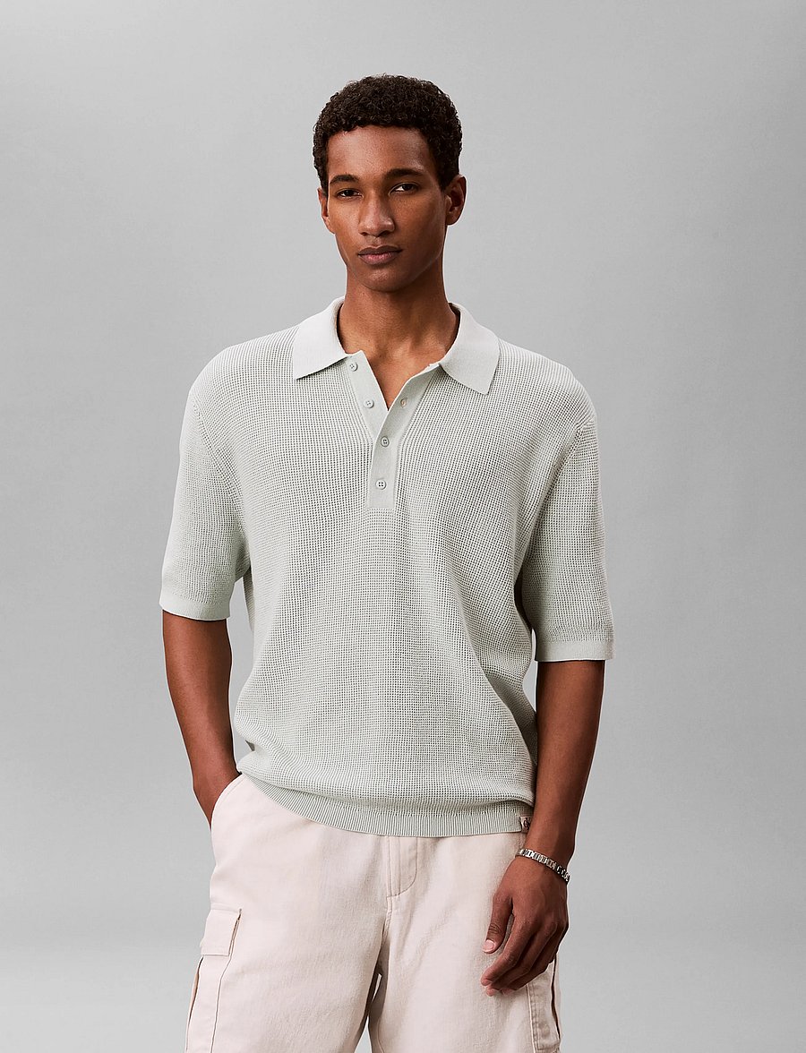 Calvin Klein Jeans - SS COTTON WAFFLE POLO COLLARSWTR - knitted polos - pale meadow - 4