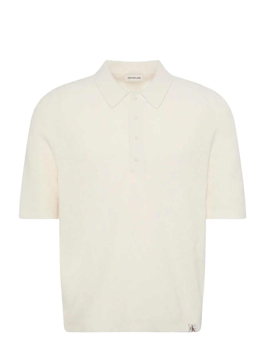 Calvin Klein Jeans - SS COTTON WAFFLE POLO COLLARSWTR - langärmlige strick-polohemden - tofu - 1