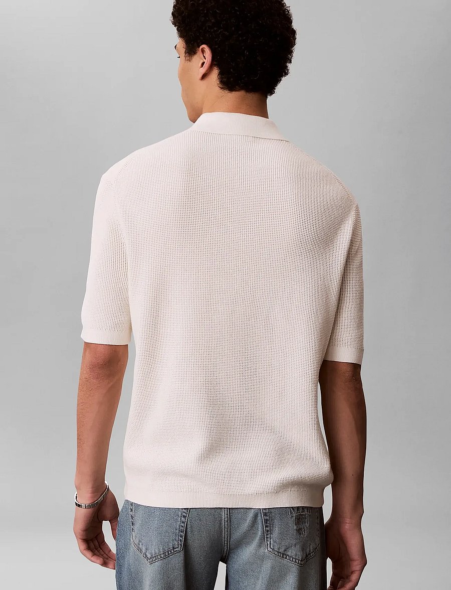 Calvin Klein Jeans - SS COTTON WAFFLE POLO COLLARSWTR - langärmlige strick-polohemden - tofu - 3