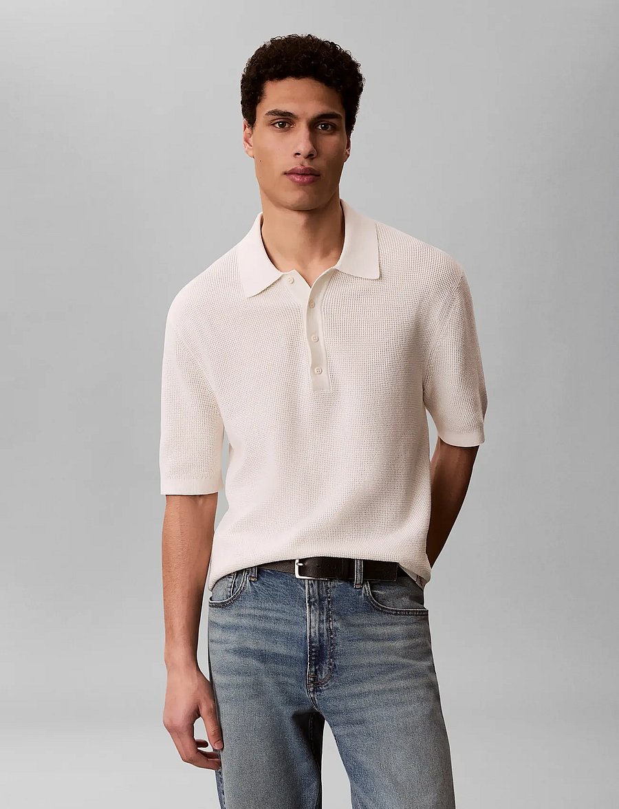 Calvin Klein Jeans - SS COTTON WAFFLE POLO COLLARSWTR - langärmlige strick-polohemden - tofu - 2