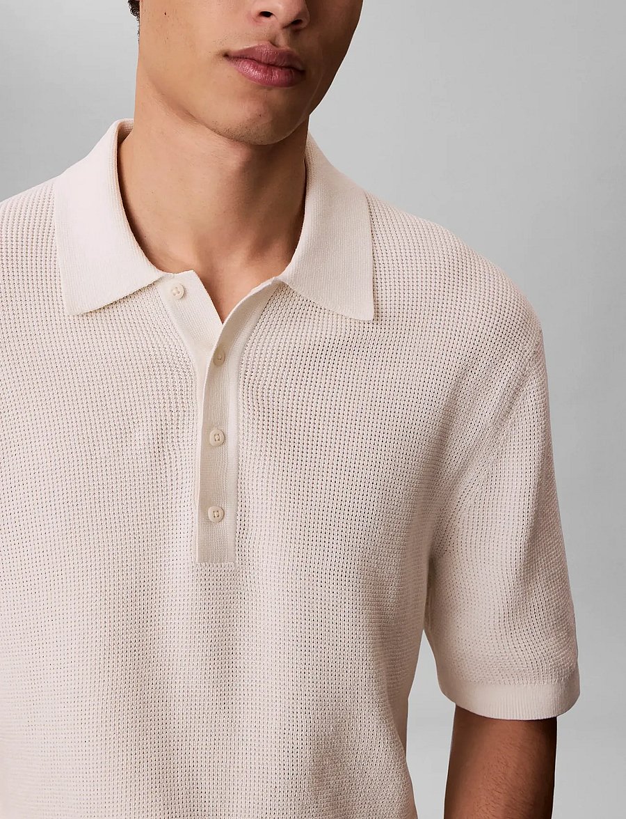 Calvin Klein Jeans - SS COTTON WAFFLE POLO COLLARSWTR - langärmlige strick-polohemden - tofu - 5