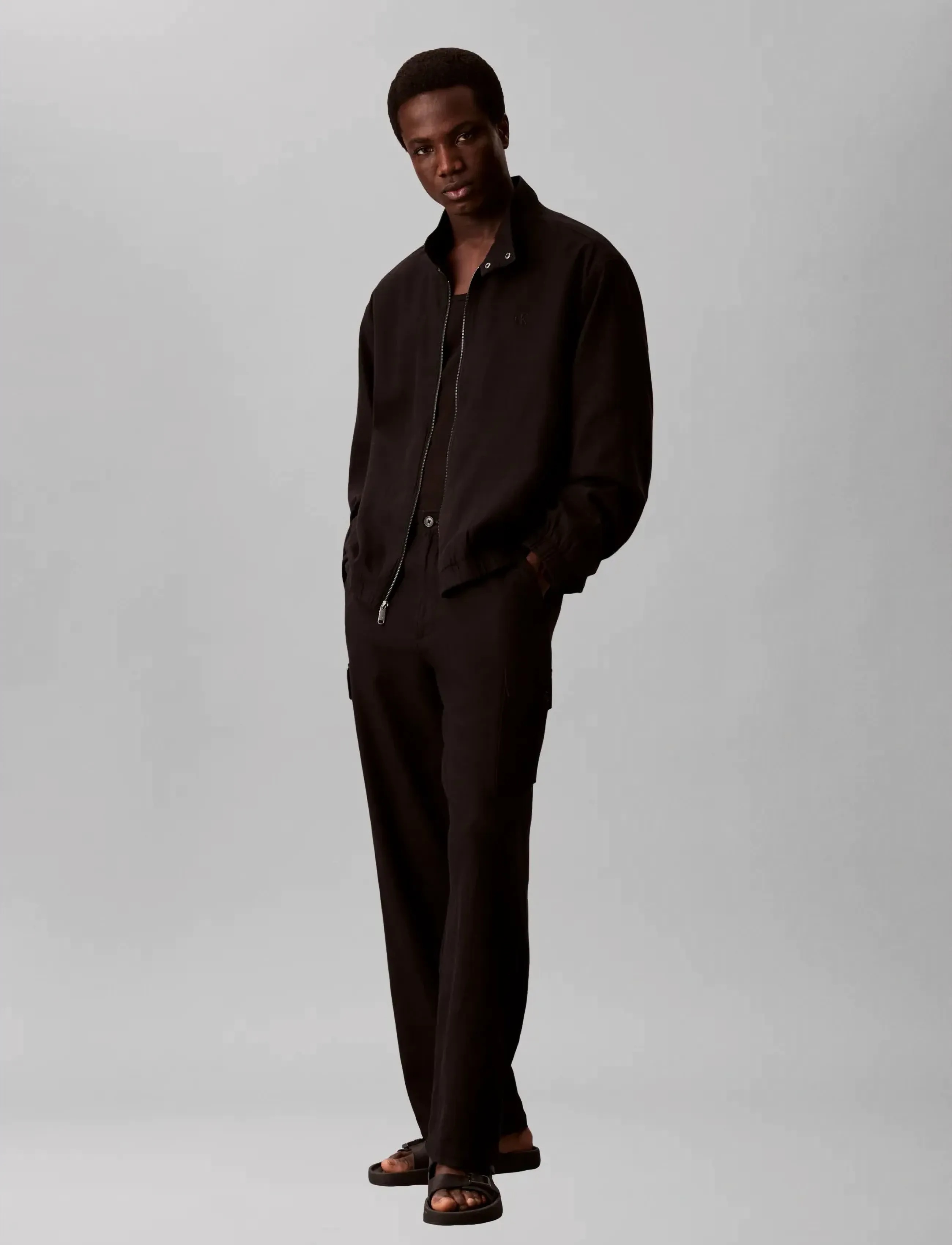 Calvin Klein Jeans LS LINEN HARRINGTON JKT - Odzież zewnętrzna - BLACK / black