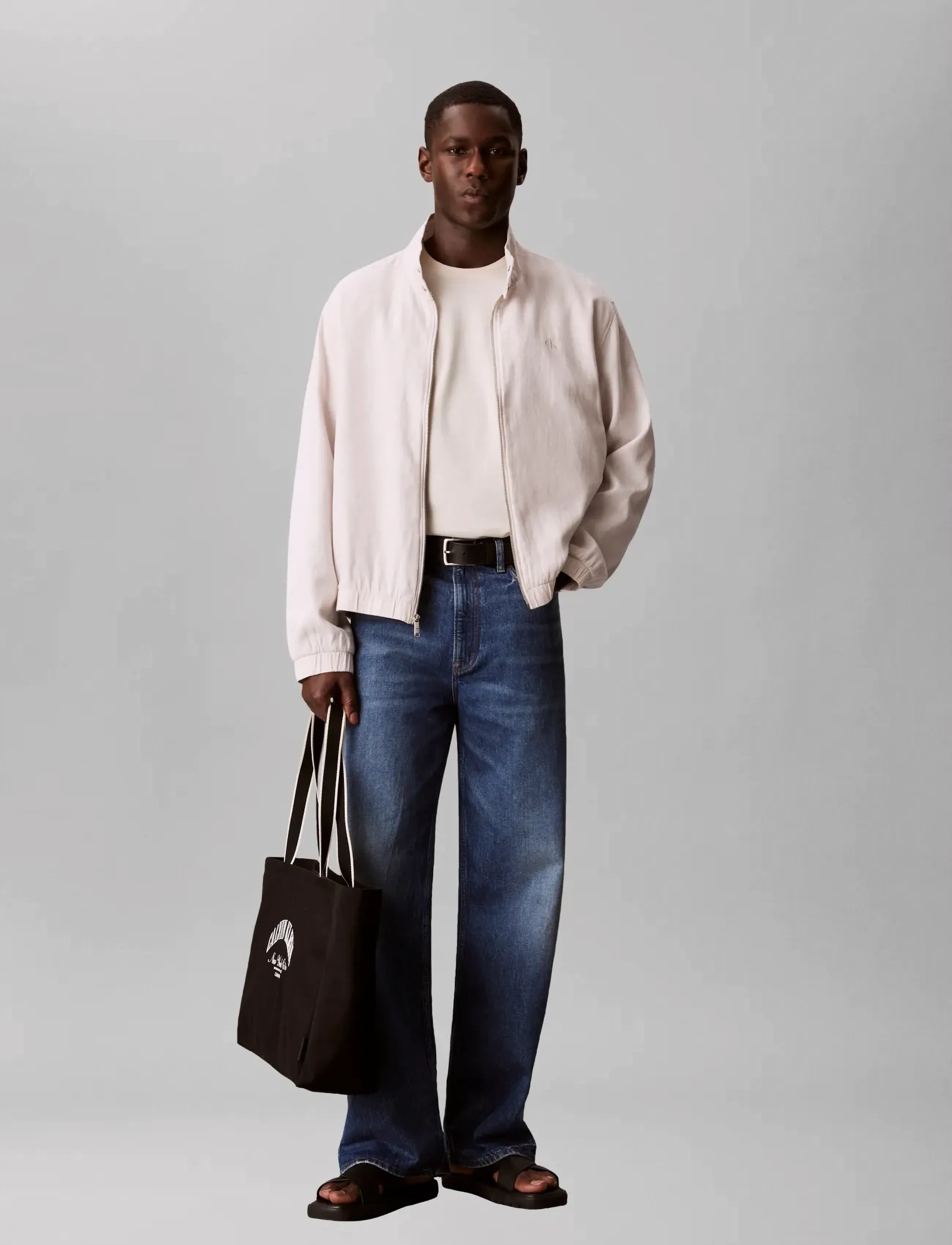 Calvin Klein Jeans LS LINEN HARRINGTON JKT - Ytterkläder - WHITE SAND / cream