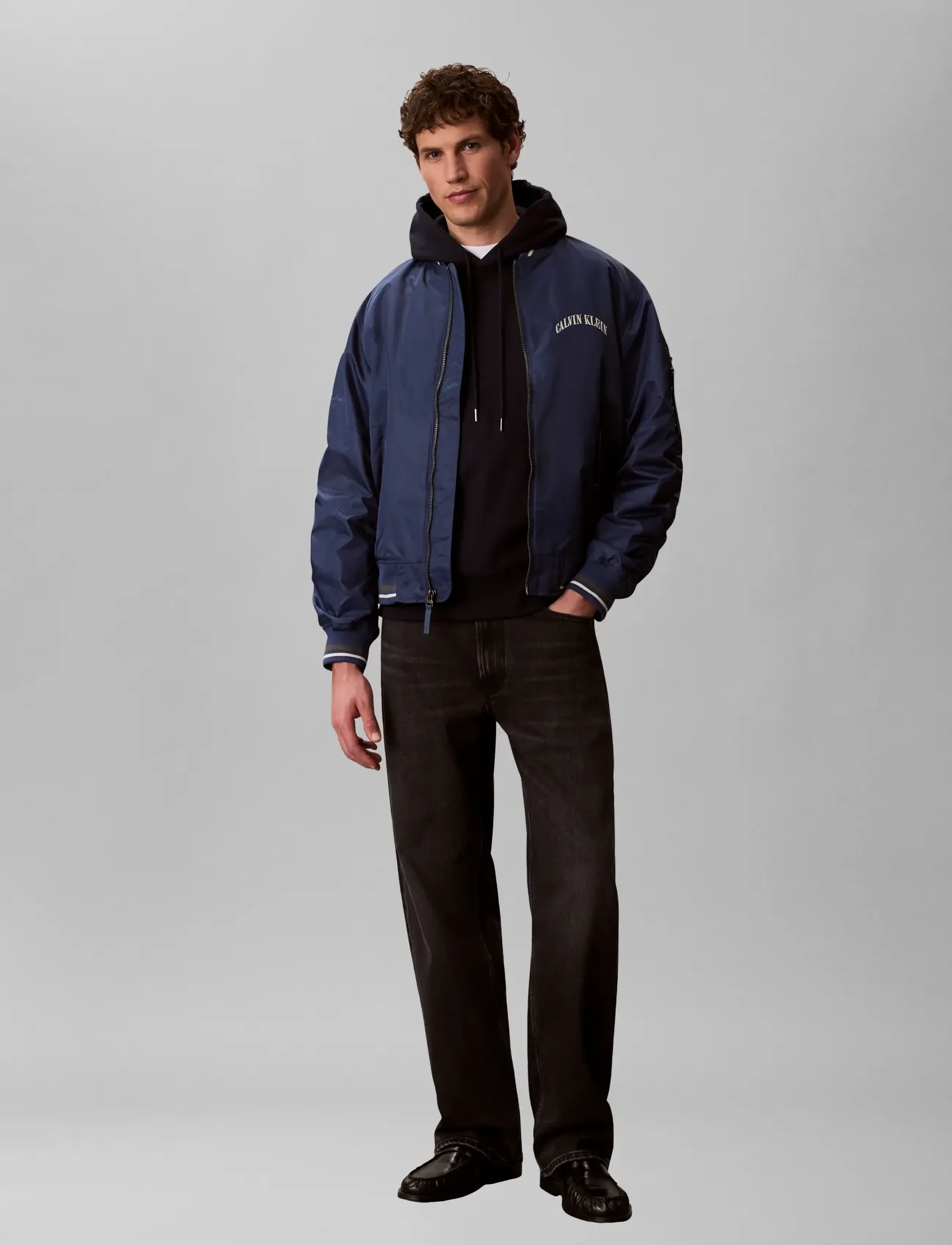 Calvin Klein Jeans - LS UNFILLED NYLON TIPPED GRAPHIC - fall jackets - dark denim - 0