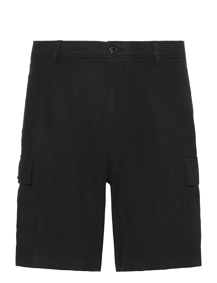 Calvin Klein Jeans - 9 IN LINEN CARGO SHORT - leinen-shorts - black - 1