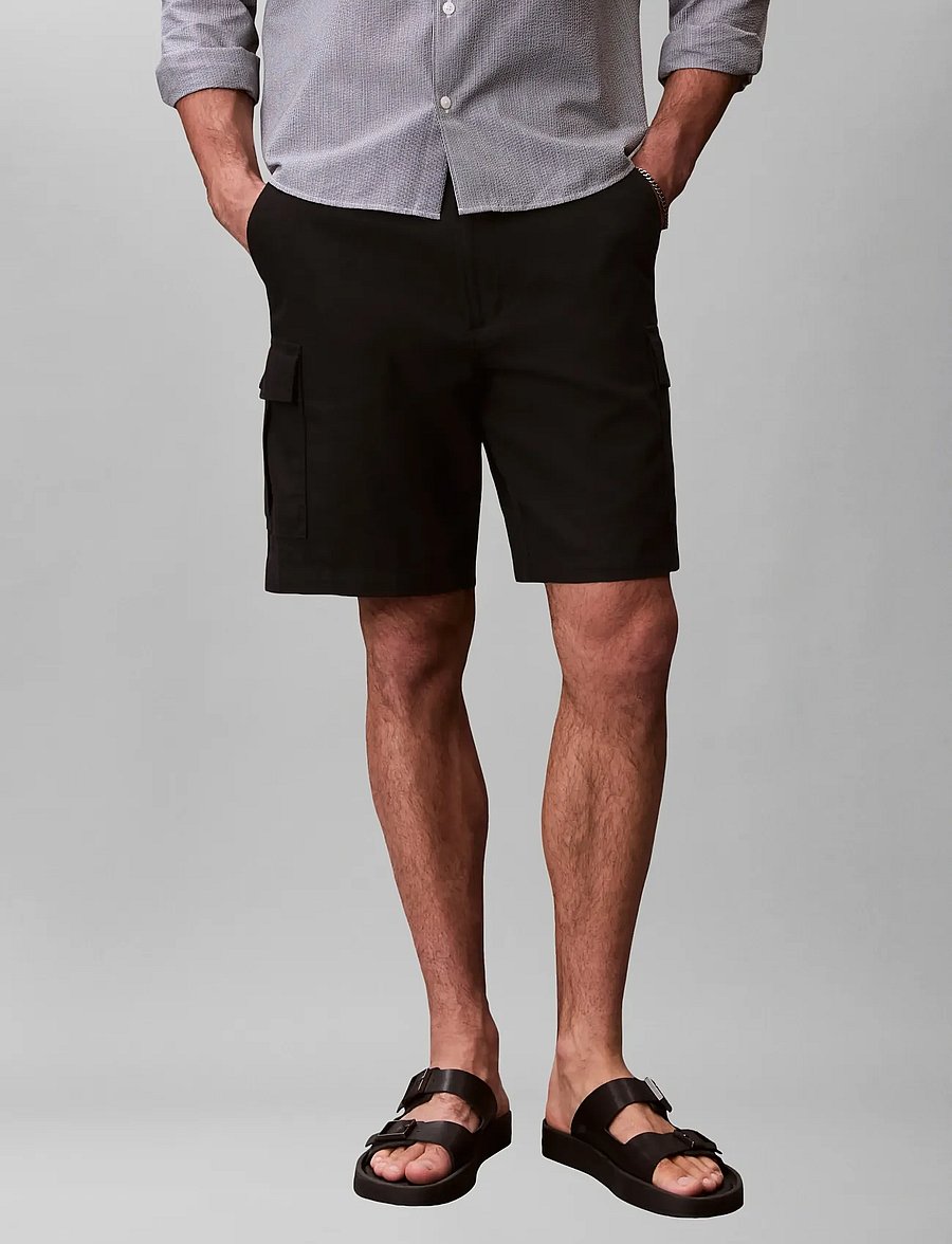 Calvin Klein Jeans - 9 IN LINEN CARGO SHORT - leinen-shorts - black - 0