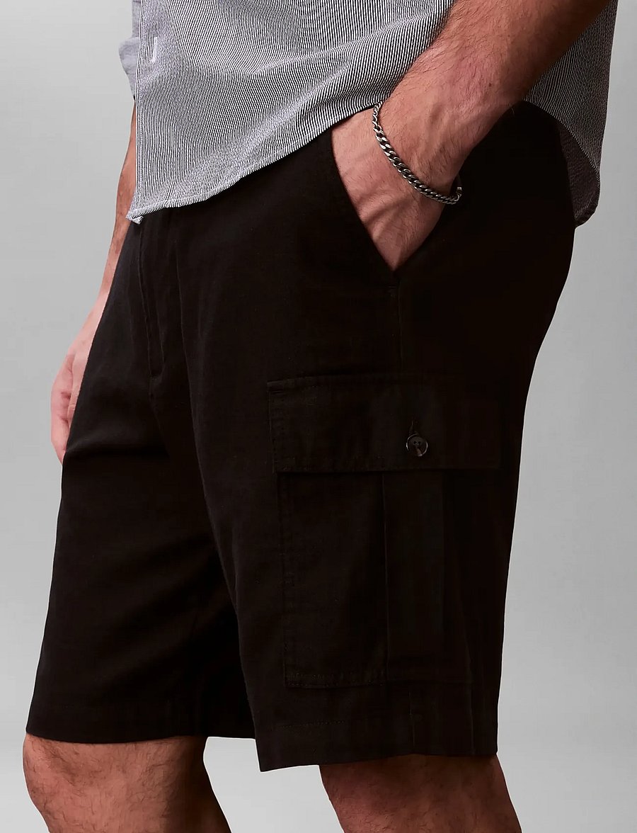 Calvin Klein Jeans - 9 IN LINEN CARGO SHORT - leinen-shorts - black - 4
