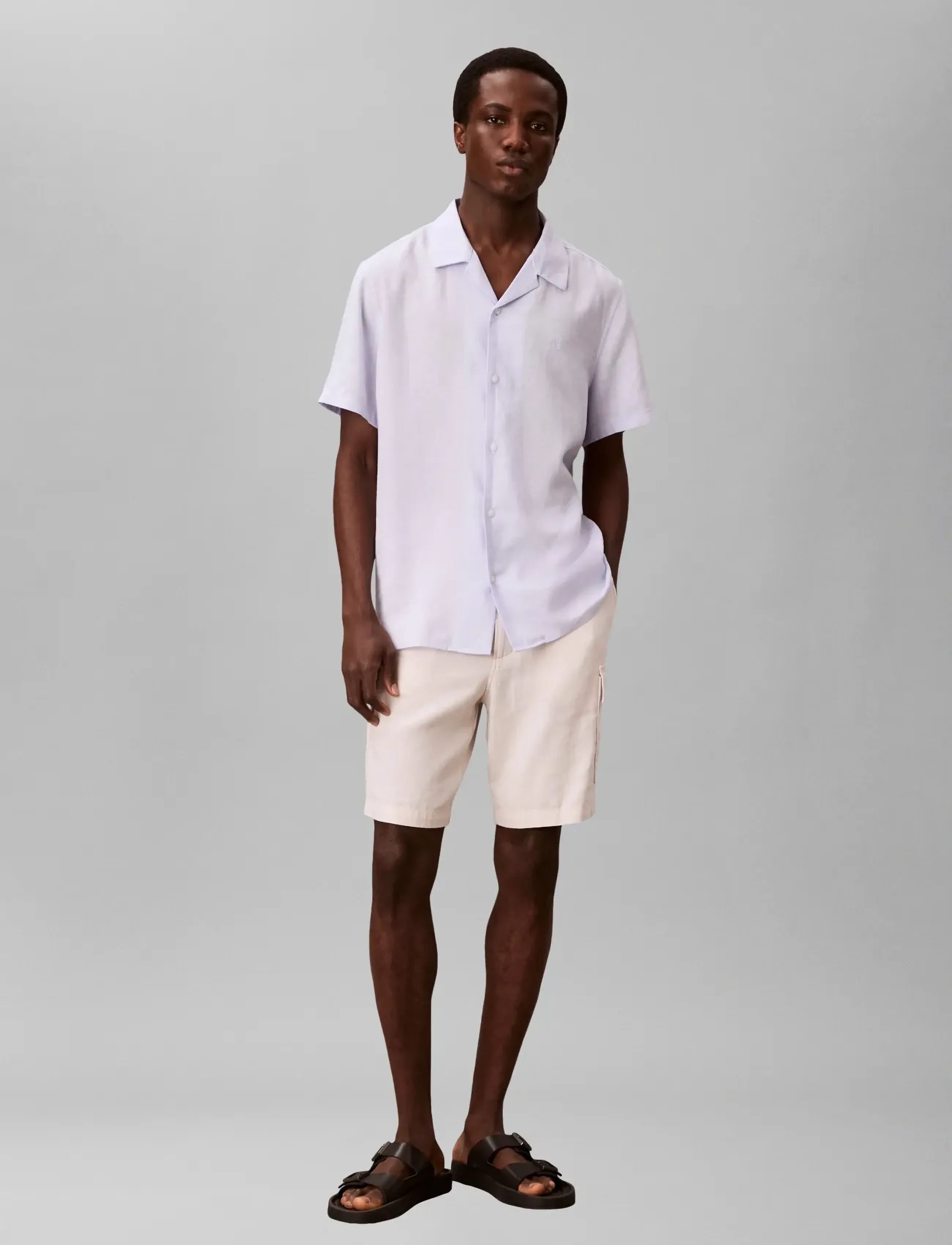 Calvin Klein Jeans 9 IN LINEN CARGO SHORT - Calvin Klein - WHITE SAND / cream