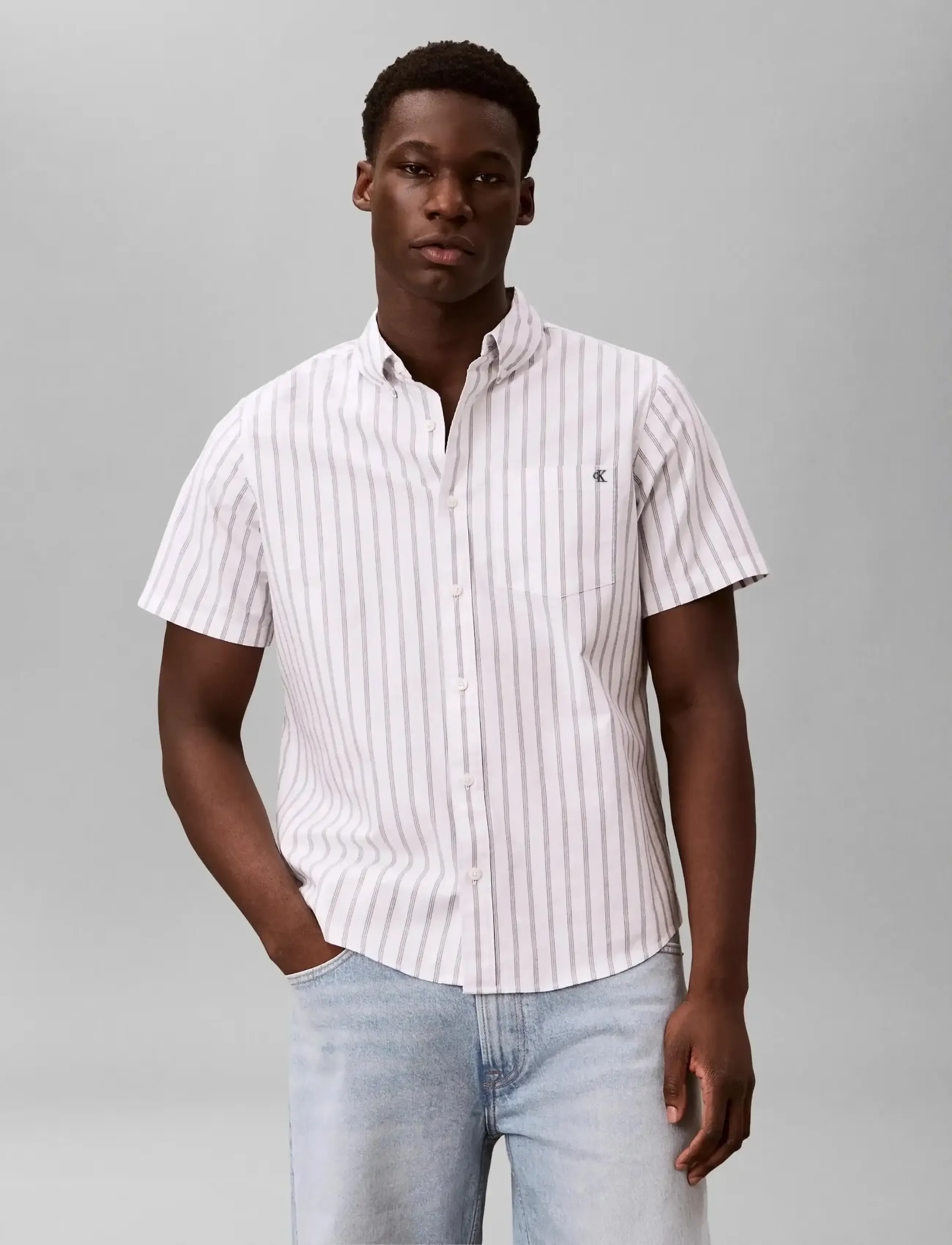 Calvin Klein Jeans SS YD STRIPE OXFORD CLASSIC SHIR - Skjortor - BRILLIANT WHITE / white
