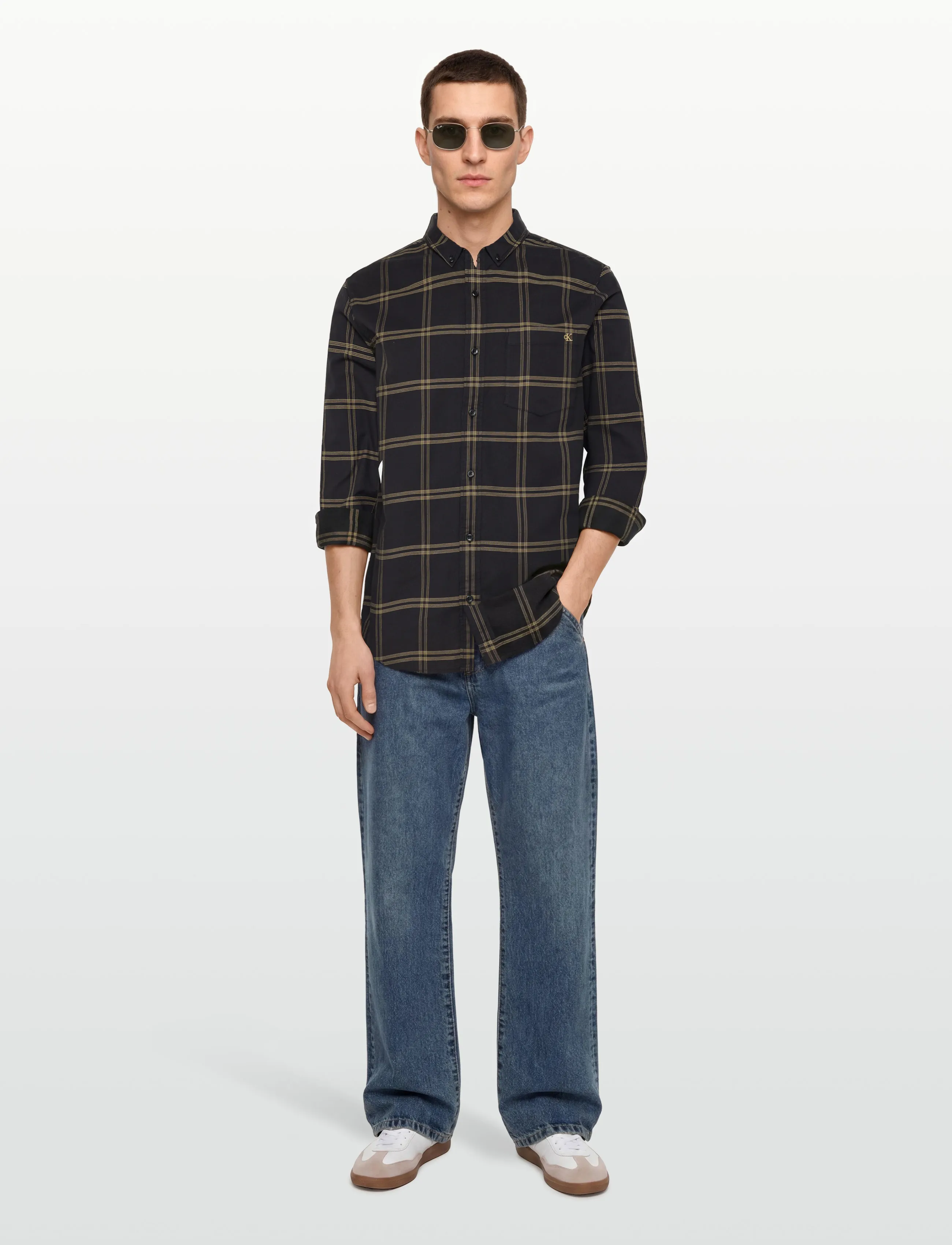 Calvin Klein Jeans LS WINDOWPANE OXFORD CLASSIC SHI - Rutiga skjortor - BLACK / black