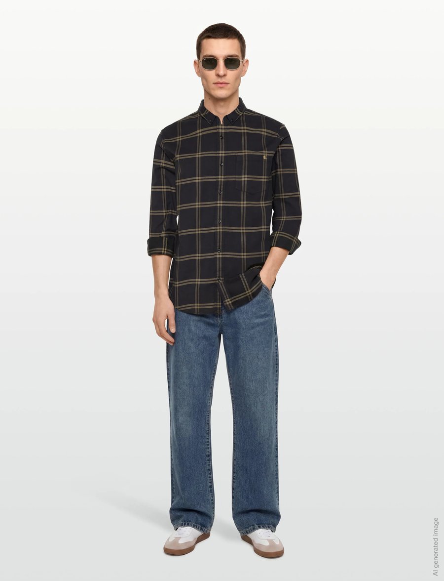 Calvin Klein Jeans - LS WINDOWPANE OXFORD CLASSIC SHI - oxford shirts - black - 0