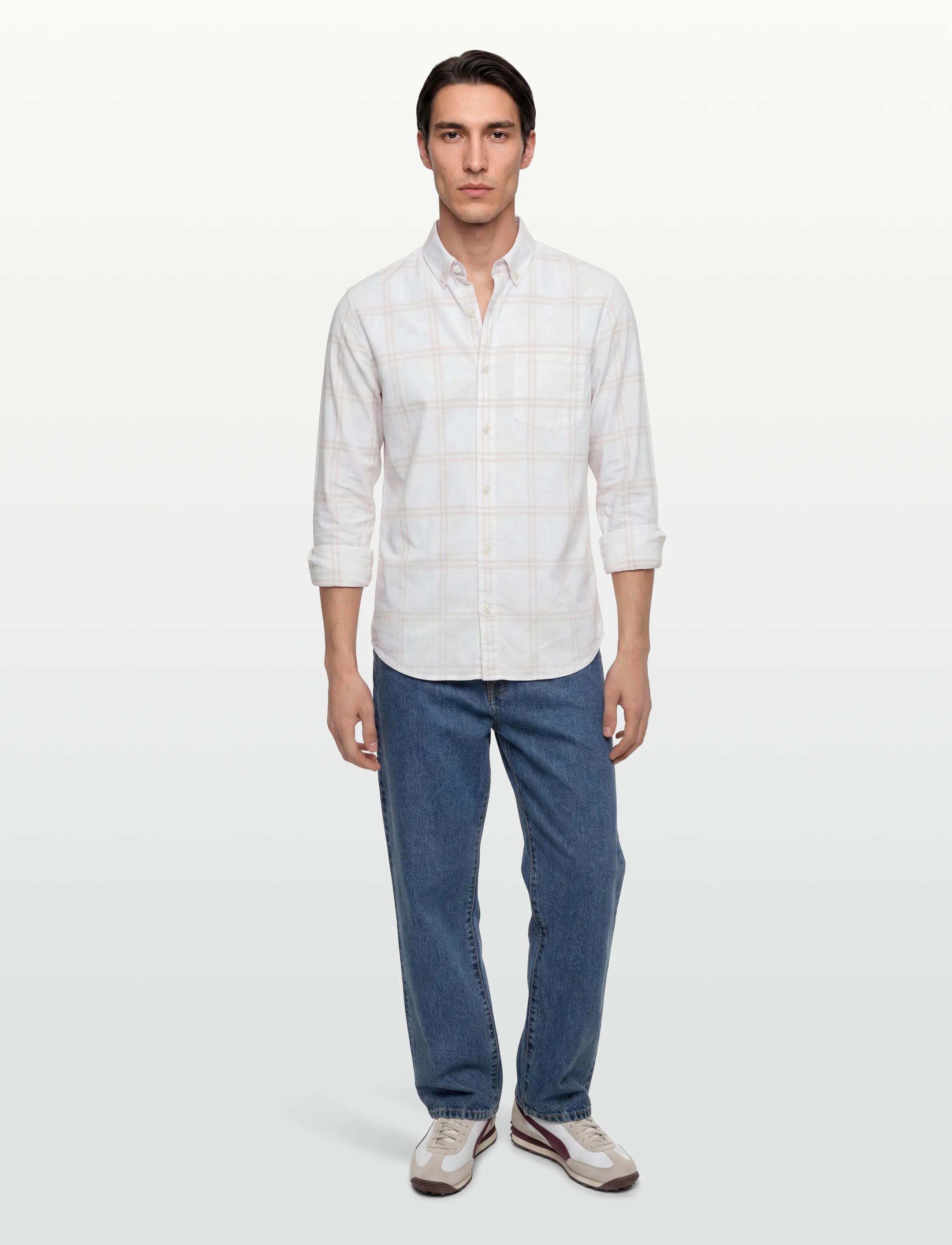 Calvin Klein Jeans LS WINDOWPANE OXFORD CLASSIC SHI - Casual skjortor - TOFU / cream