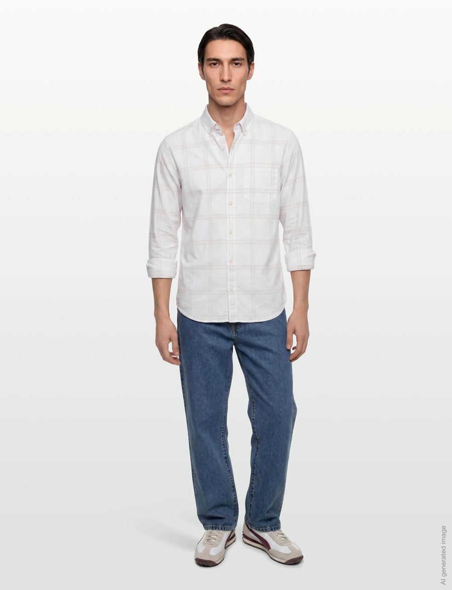 Calvin Klein Jeans - LS WINDOWPANE OXFORD CLASSIC SHI - oxford shirts - tofu - 0