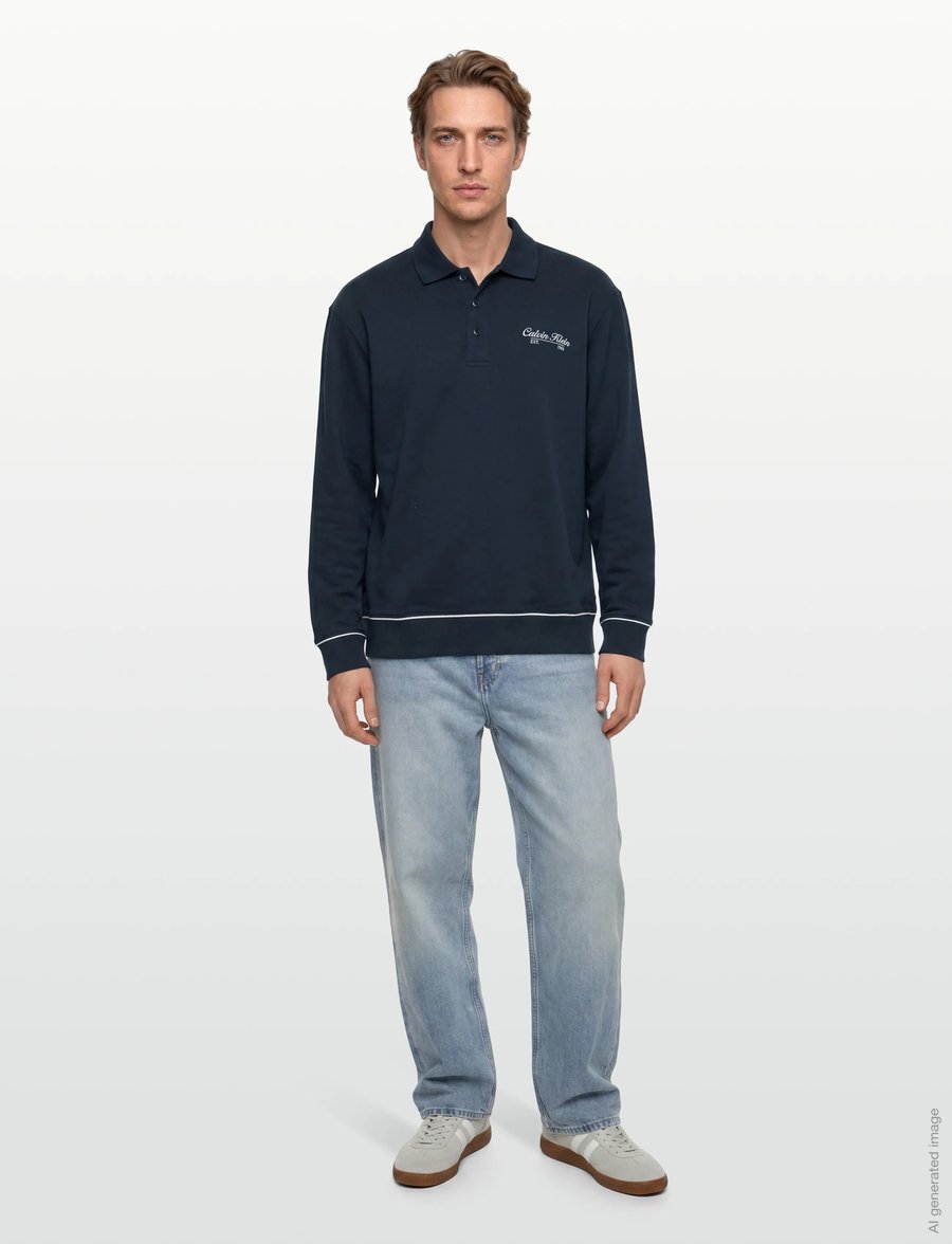 Calvin Klein Jeans - LS 350GSM TERRY PIPED POLO SWEAT - polo krekli ar garām piedurknēm - dark sapphire - 0