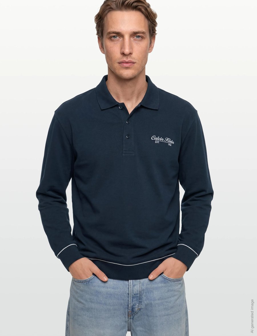 Calvin Klein Jeans - LS 350GSM TERRY PIPED POLO SWEAT - polo krekli ar garām piedurknēm - dark sapphire - 3