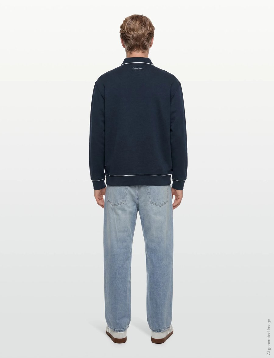 Calvin Klein Jeans - LS 350GSM TERRY PIPED POLO SWEAT - polo krekli ar garām piedurknēm - dark sapphire - 4
