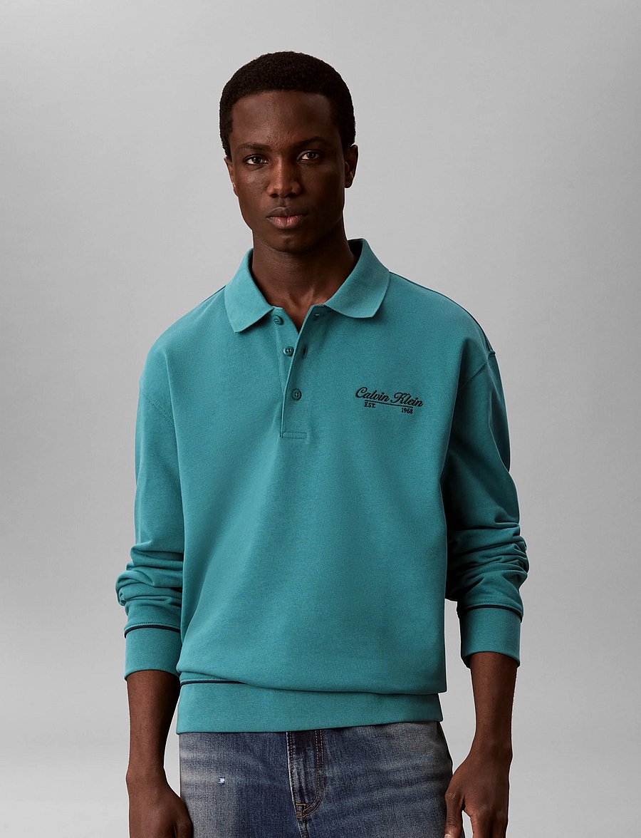 Calvin Klein Jeans - LS 350GSM TERRY PIPED POLO SWEAT - långärmade pikéer - north sea - 0