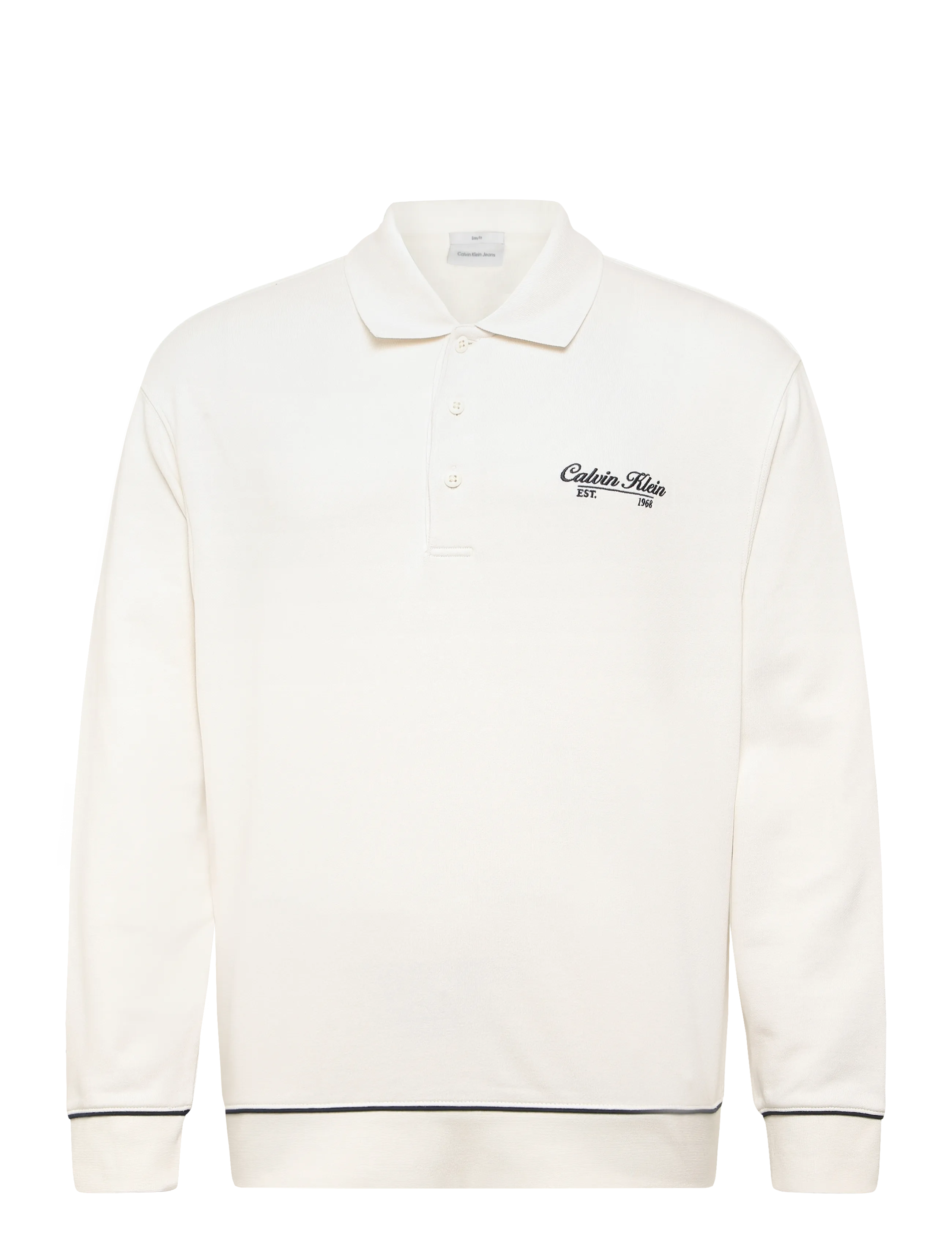 Calvin Klein Jeans LS 350GSM TERRY PIPED POLO SWEAT - Pikkade varrukatega polod - TOFU / cream