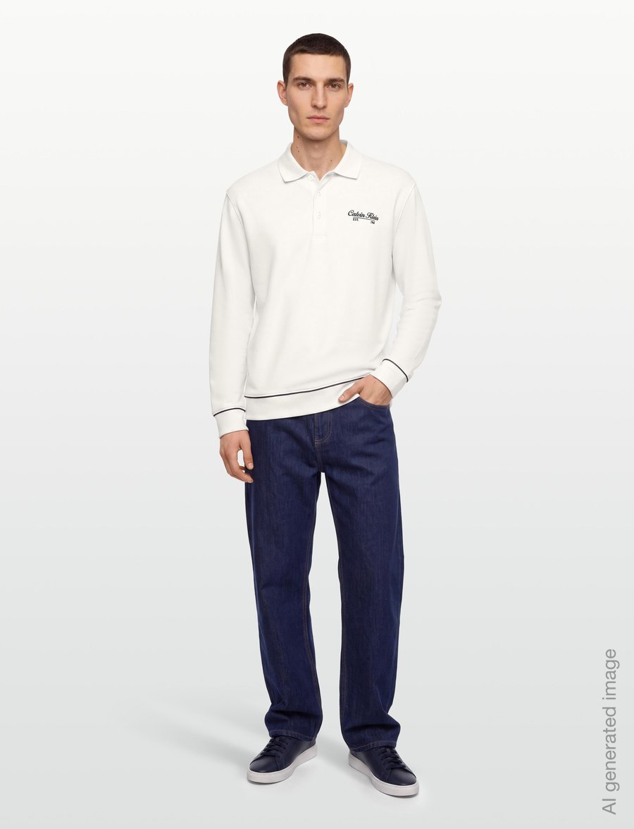 Calvin Klein Jeans - LS 350GSM TERRY PIPED POLO SWEAT - långärmade pikéer - tofu - 0