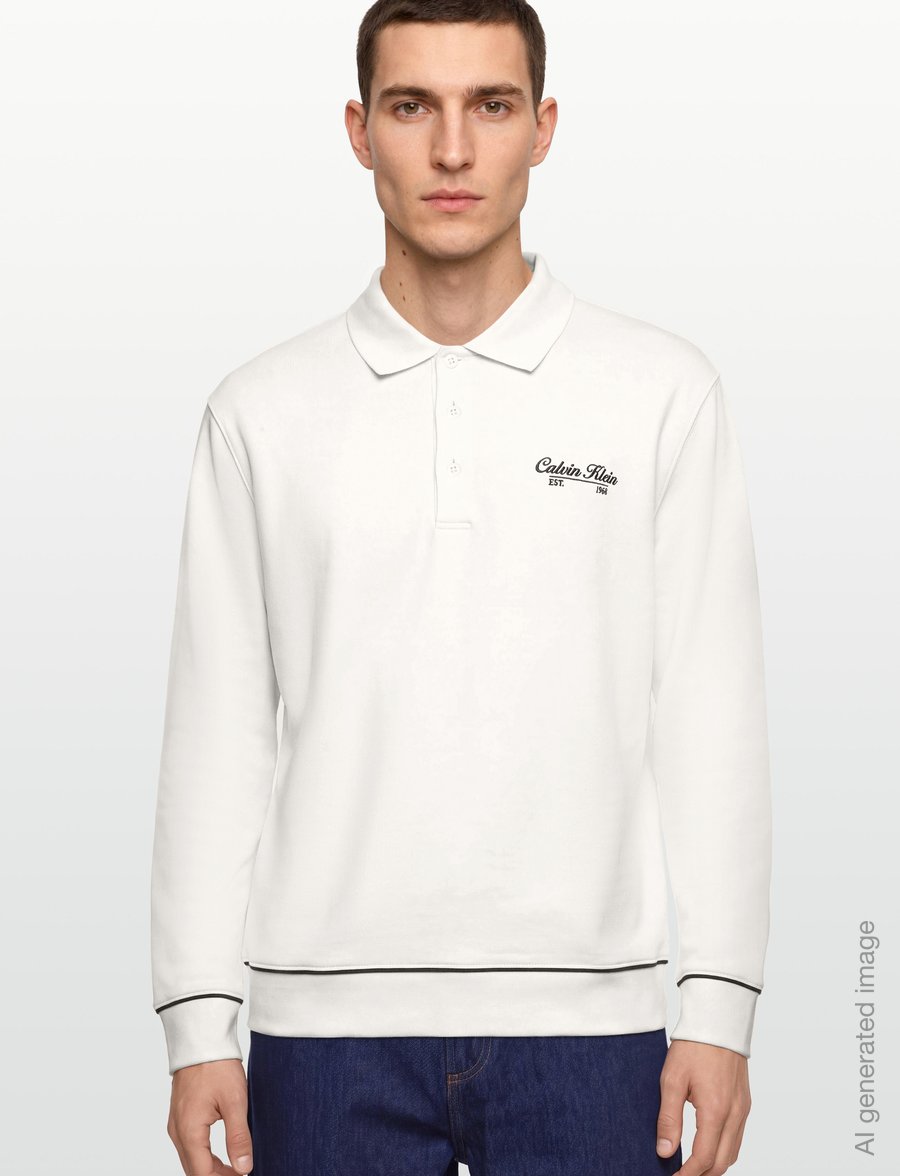 Calvin Klein Jeans - LS 350GSM TERRY PIPED POLO SWEAT - långärmade pikéer - tofu - 3