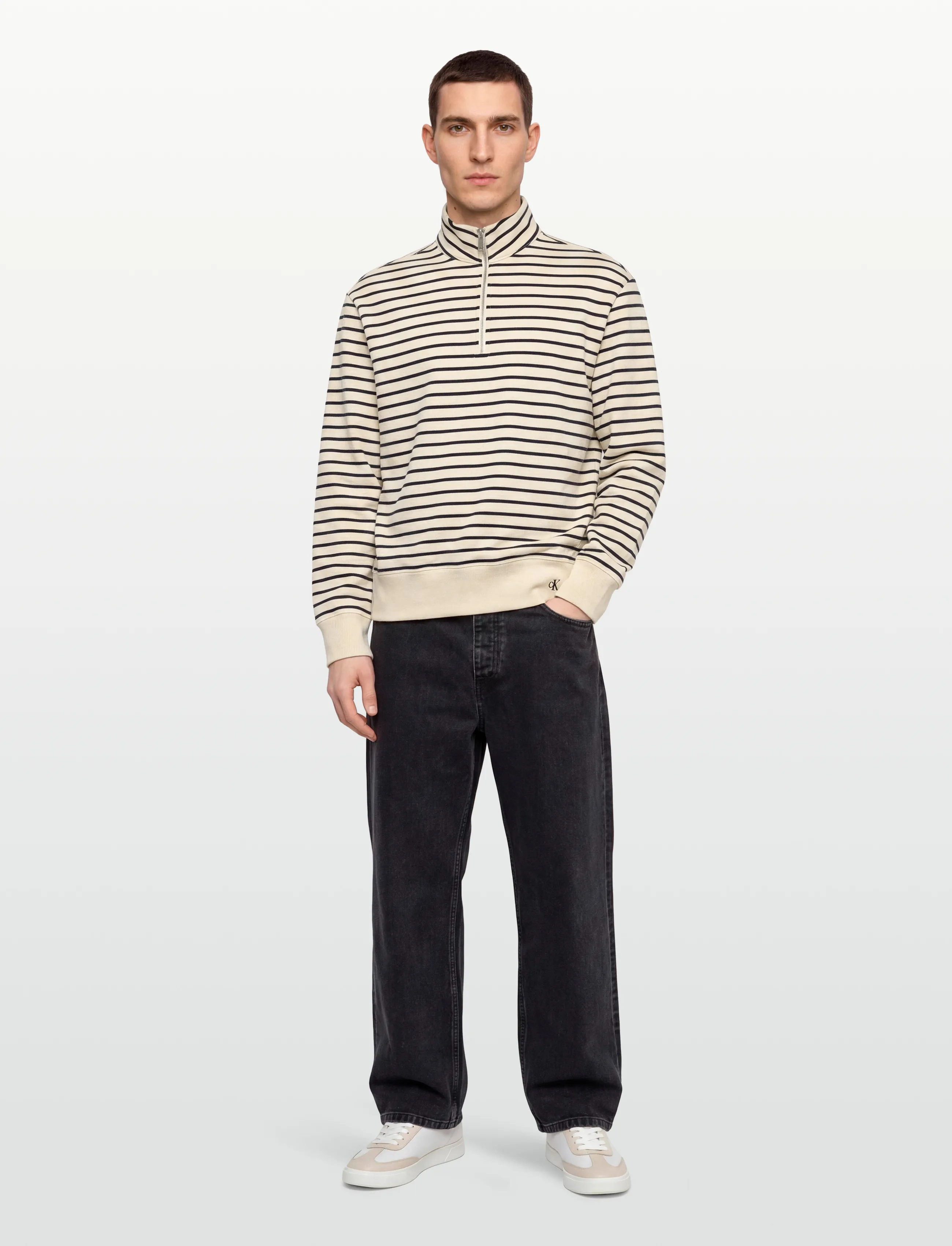 Calvin Klein Jeans LS EZ STRIP PREMTERY QTR ZIP - Clothing - TOFU / cream