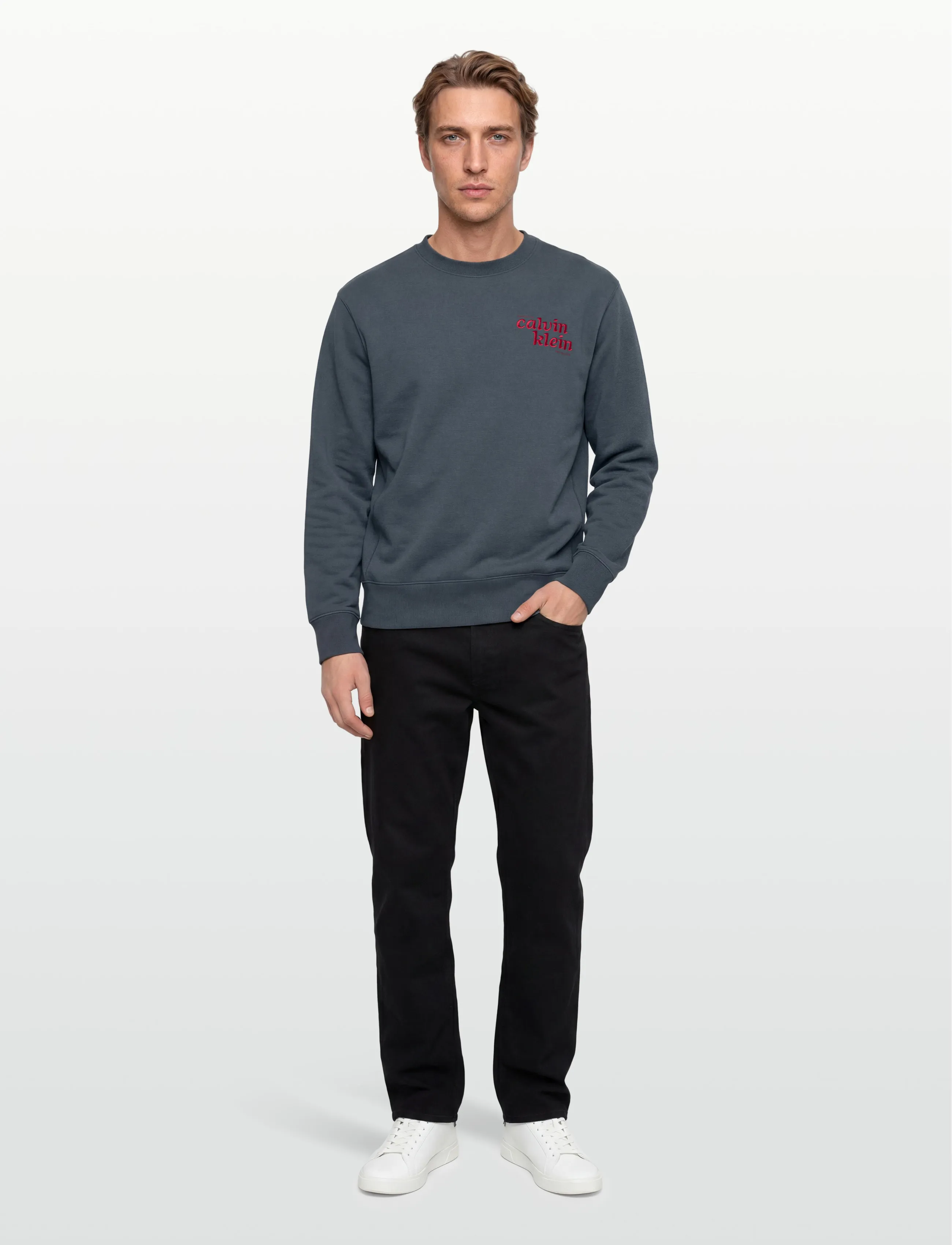 Calvin Klein Jeans LS PREMIUM TERRY GRPH CREWNECK - Clothing - DARK SLATE / blue