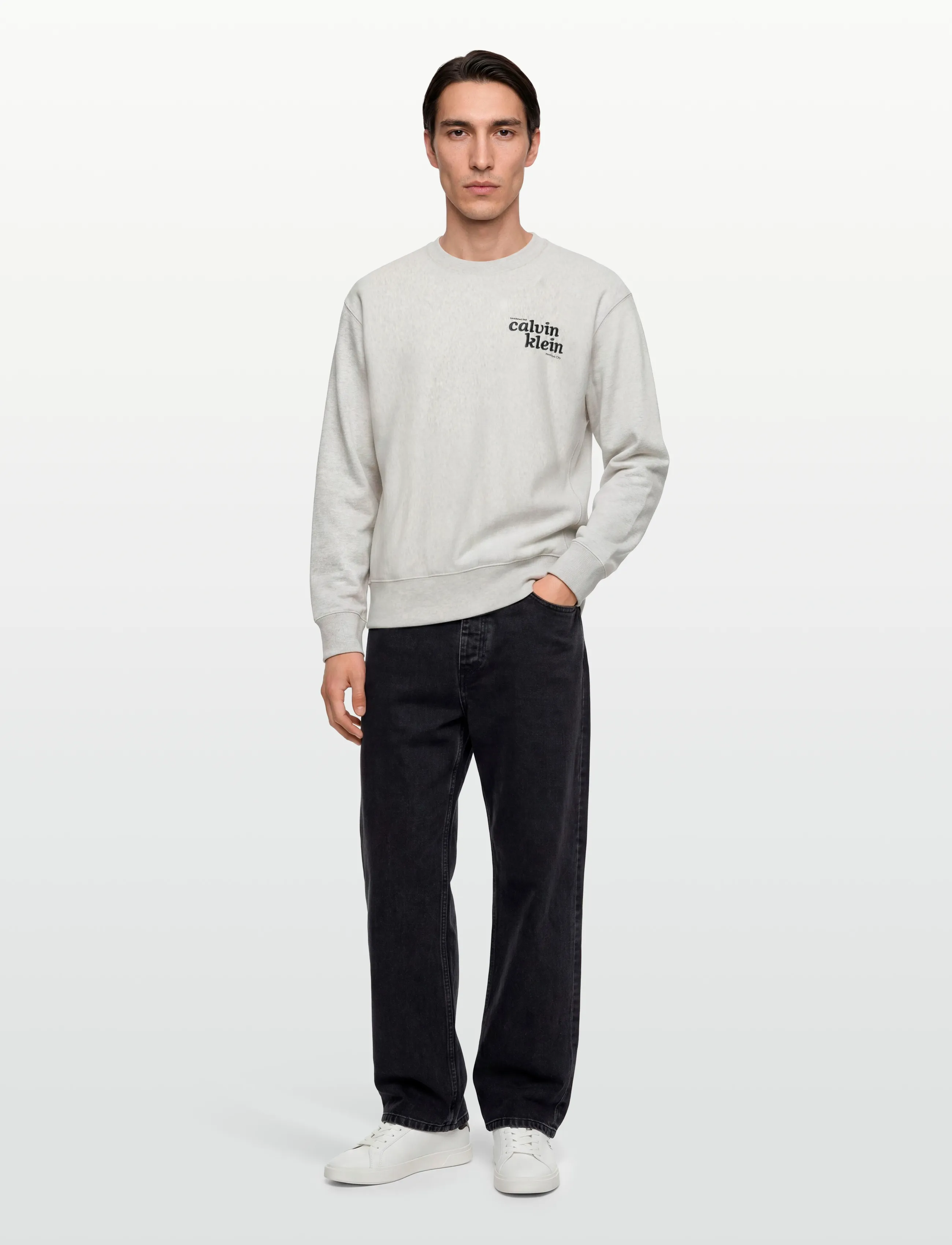 Calvin Klein Jeans LS PREMIUM TERRY GRPH CREWNECK - Clothing - SNOWY HEATHER / grey