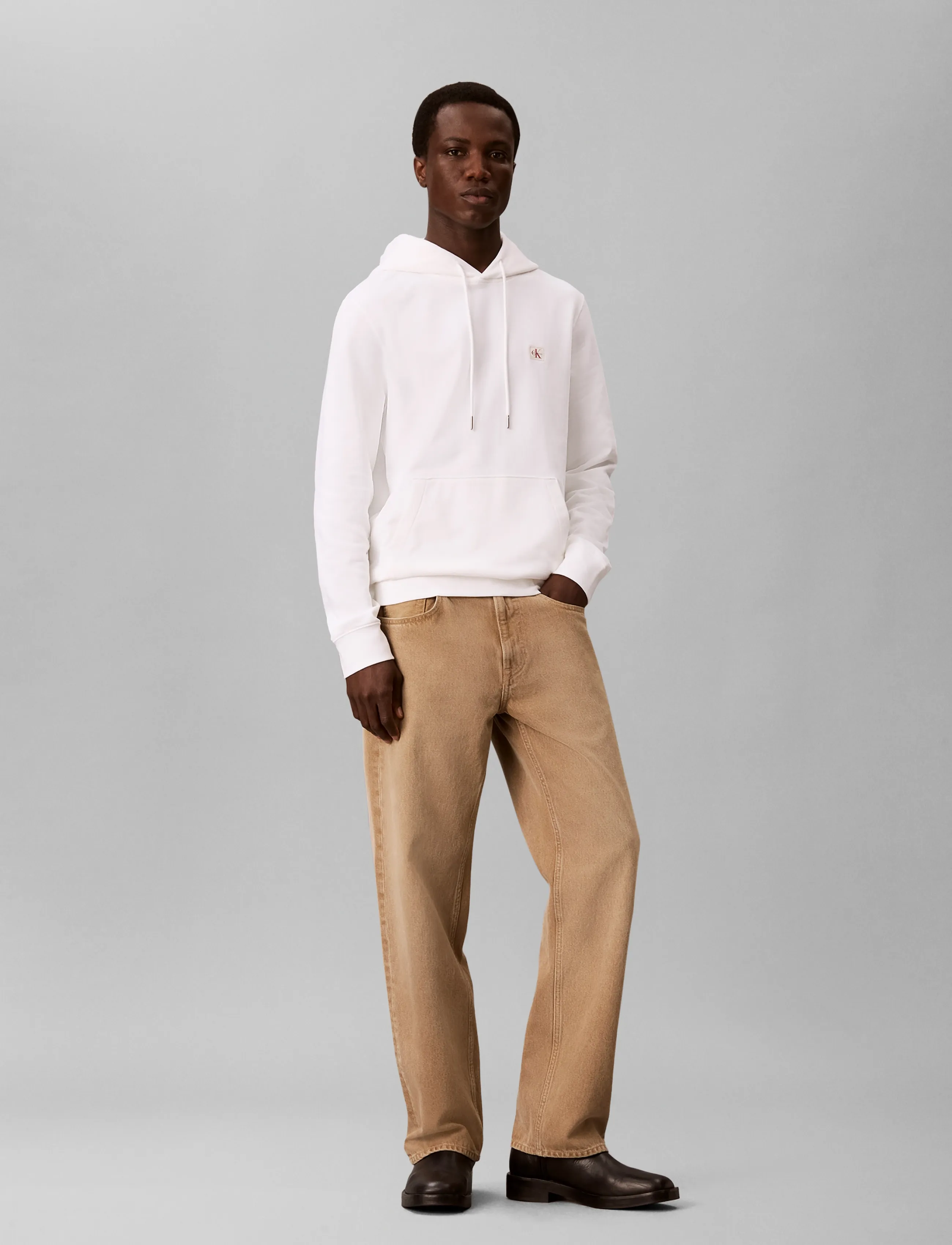 Calvin Klein Jeans CL LS 350TERRY WVN LBL HOODIE - Hoodies - BRIGHT WHITE / white