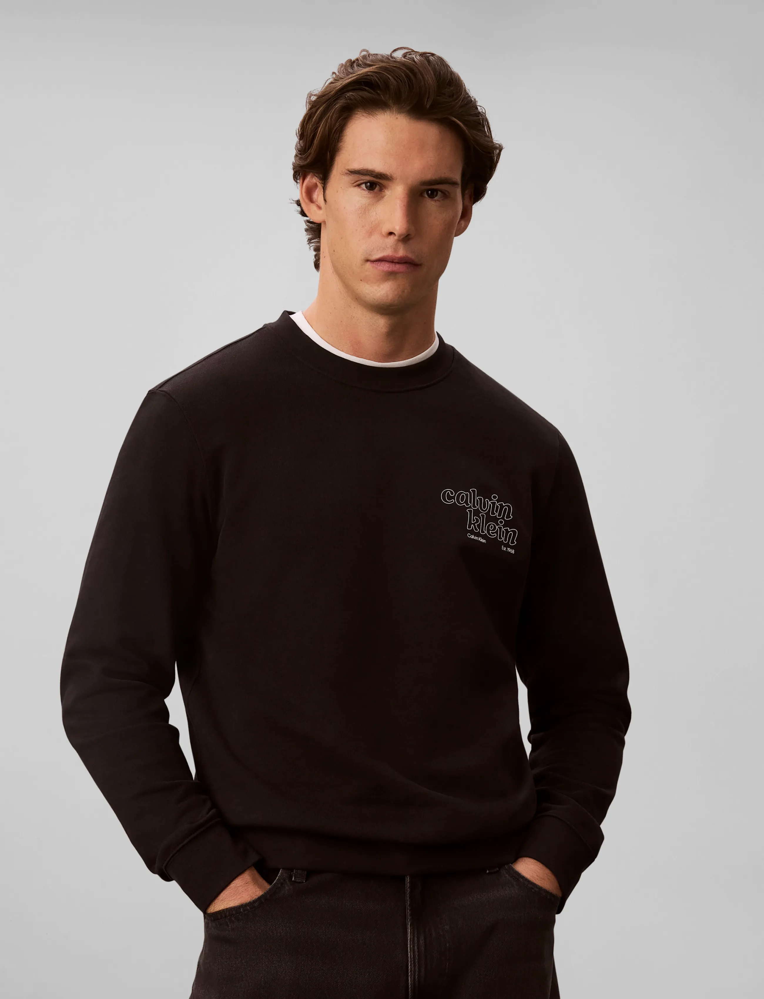 Calvin Klein Jeans LS CL 350TERRY SZNL CALVIN CREW - Sweatshirts - BLACK / black