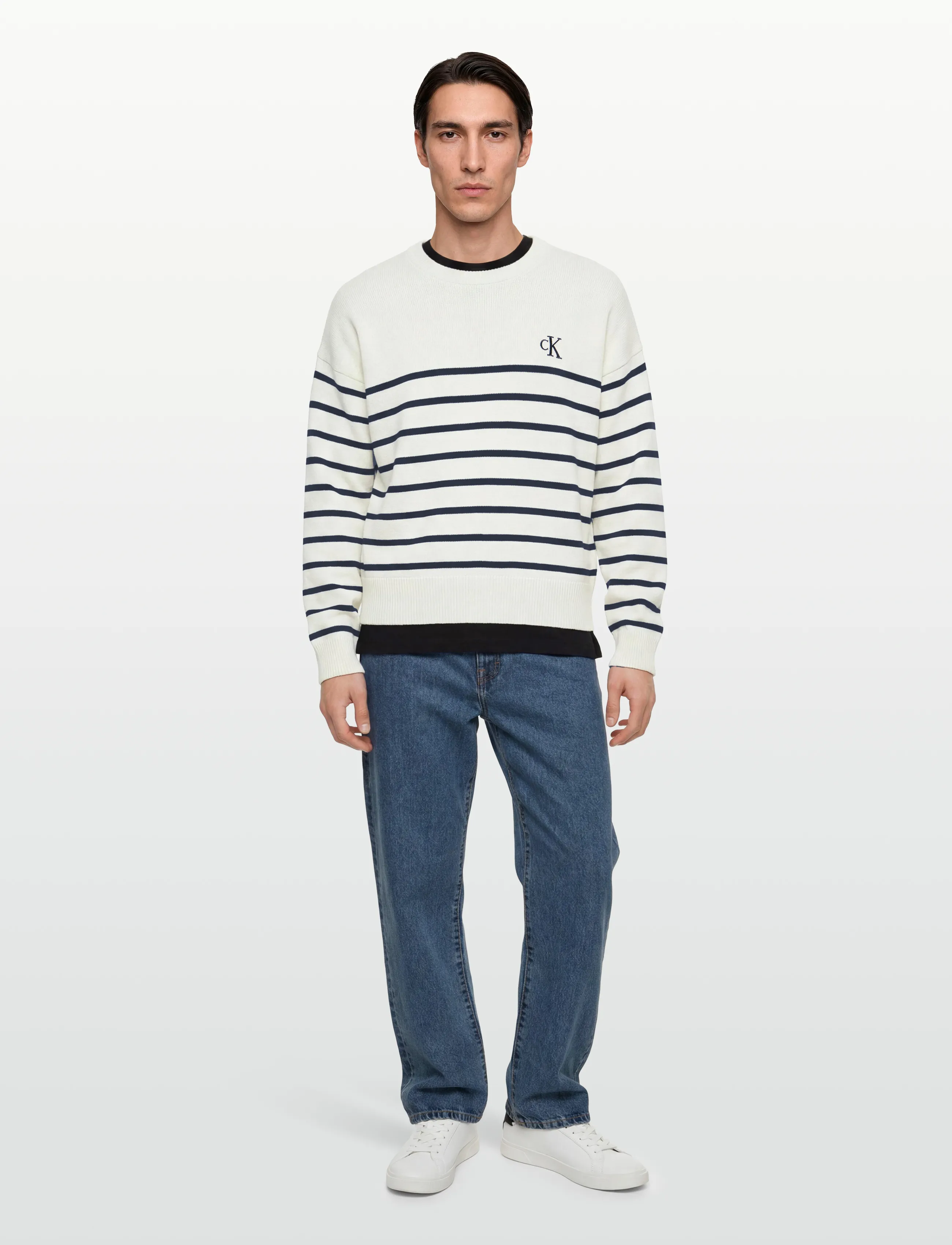 Calvin Klein Jeans LS RLXD COTTON CREWNK SWTR 7GG - Strikkevarer - TOFU / white