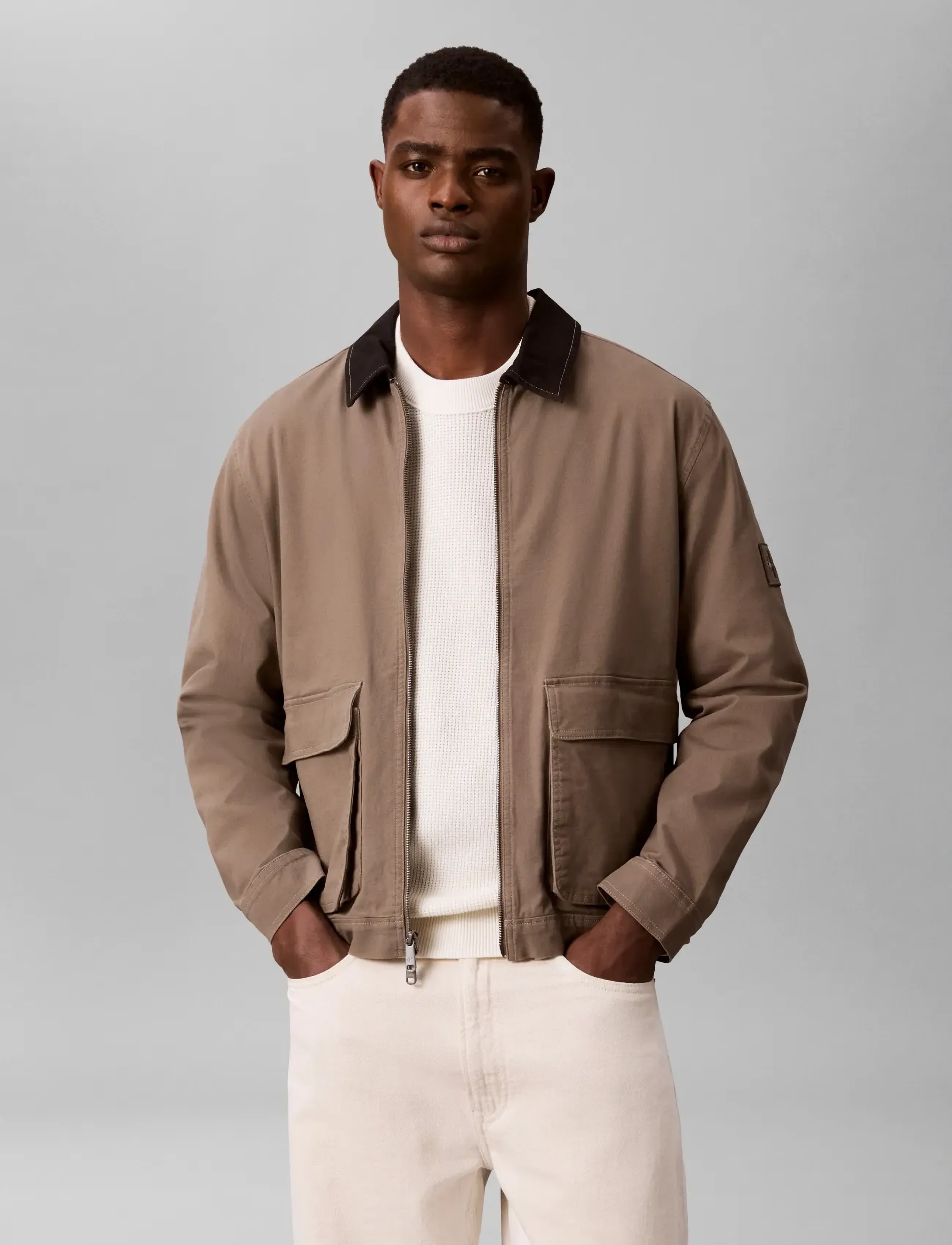 Calvin Klein Jeans LS MATTY CANVAS CONTRAST COLLAR - Riided - BUNGEE CORD / khaki/green