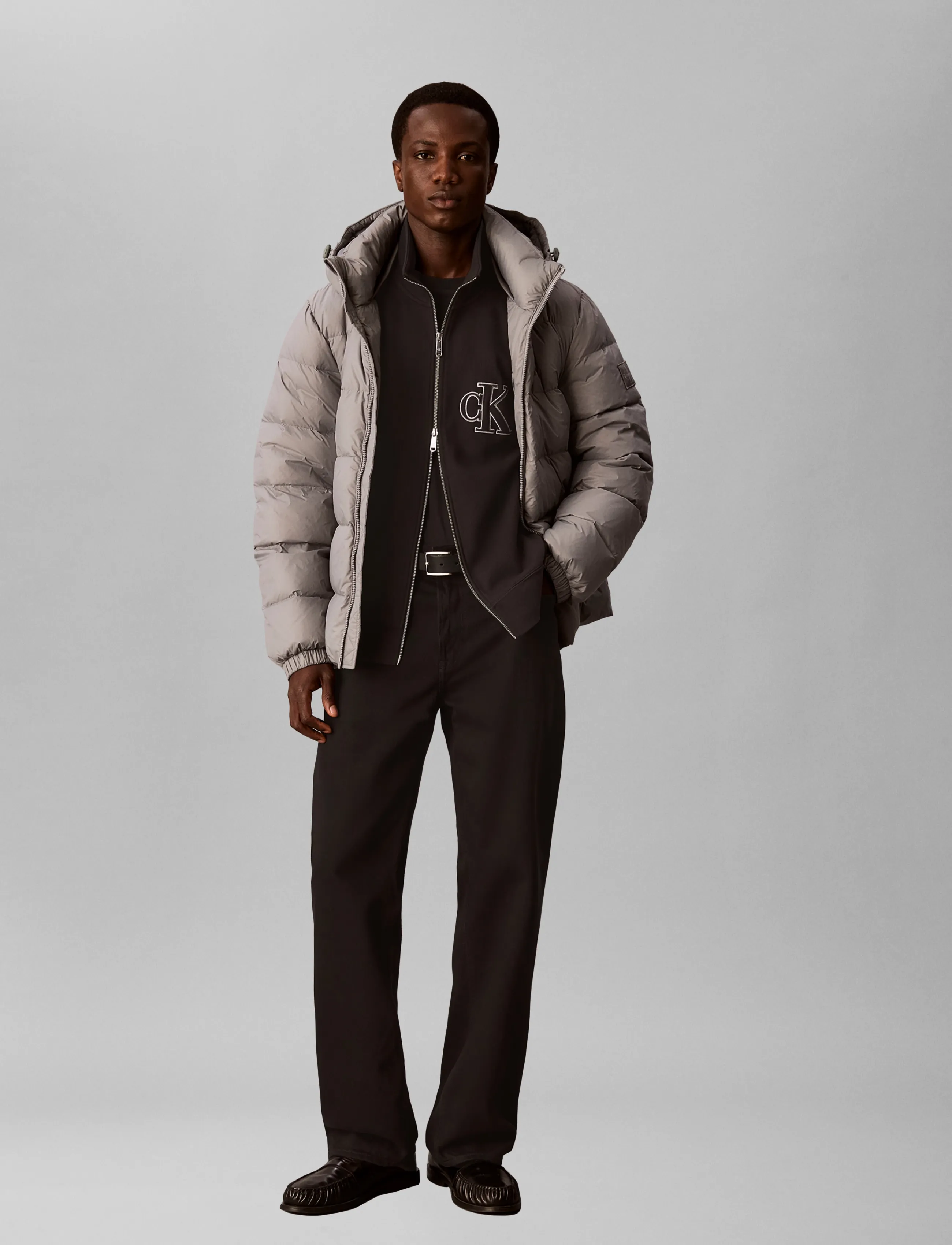 Calvin Klein Jeans LS NYLN ZP OFF HOD DOWN PUFR JKT - Overtøj - CONVOY / grey