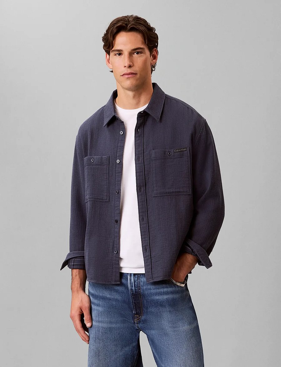 Calvin Klein Jeans - LS DBL FACE WAFFLE RELAXED SHIRT - casual shirts - blue nights - 0